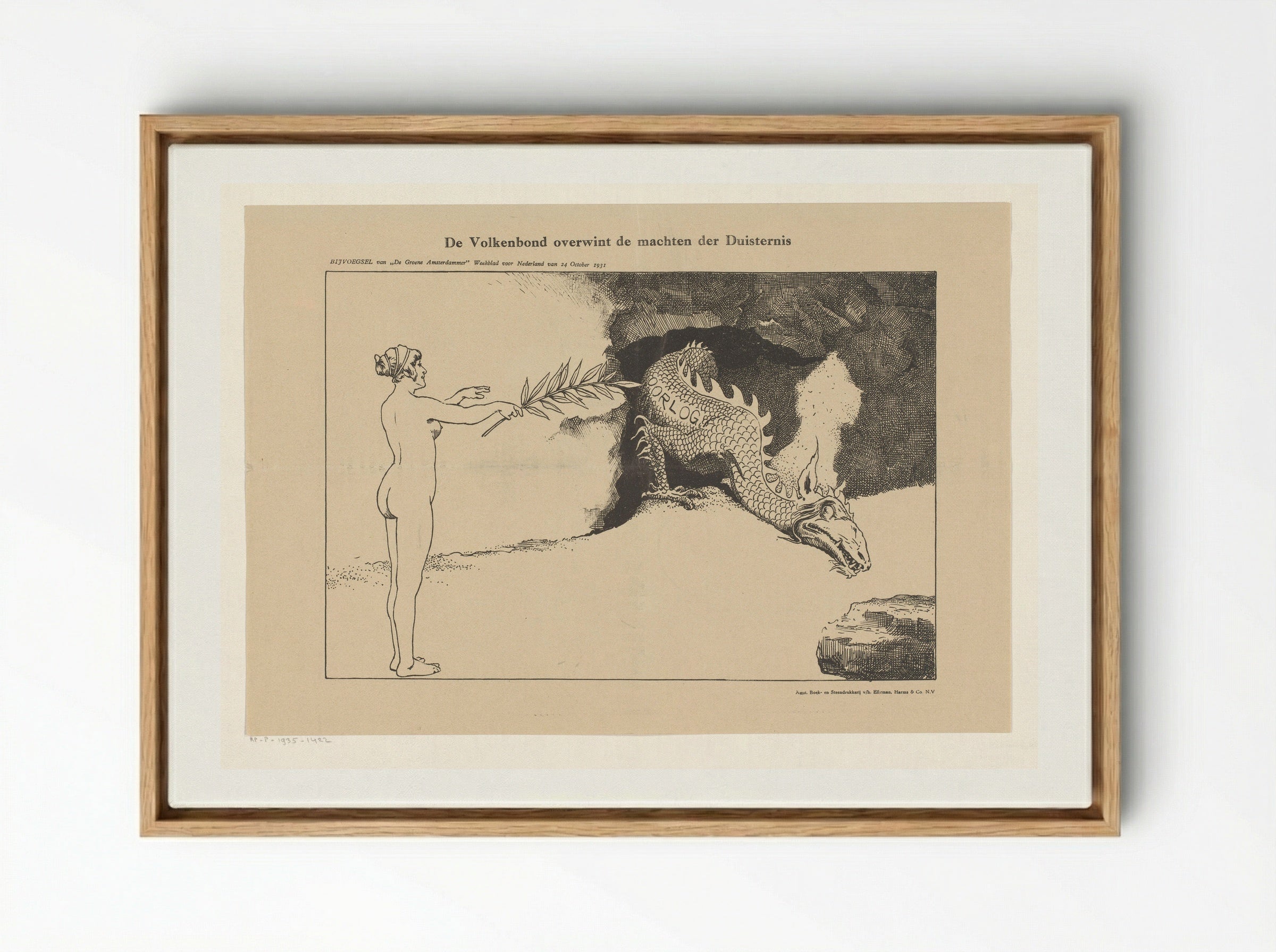 De Volkenbond overwint de machten der duisternis - Johan Braakensiek - Framed Canvas Wood