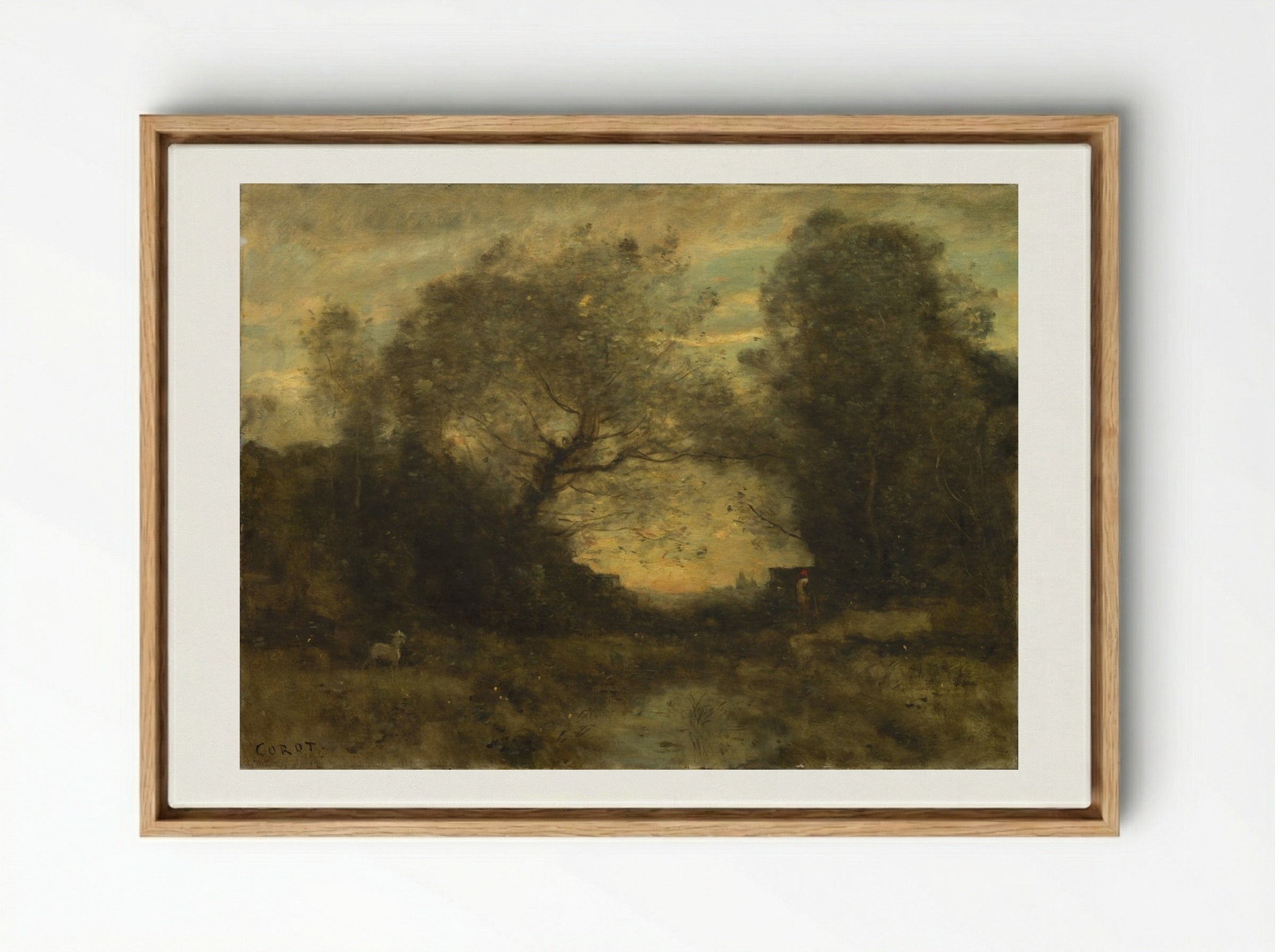 The Pond at the Entrance of the Woods - Jean-Baptiste-Camille Corot - Framed Canvas Wood