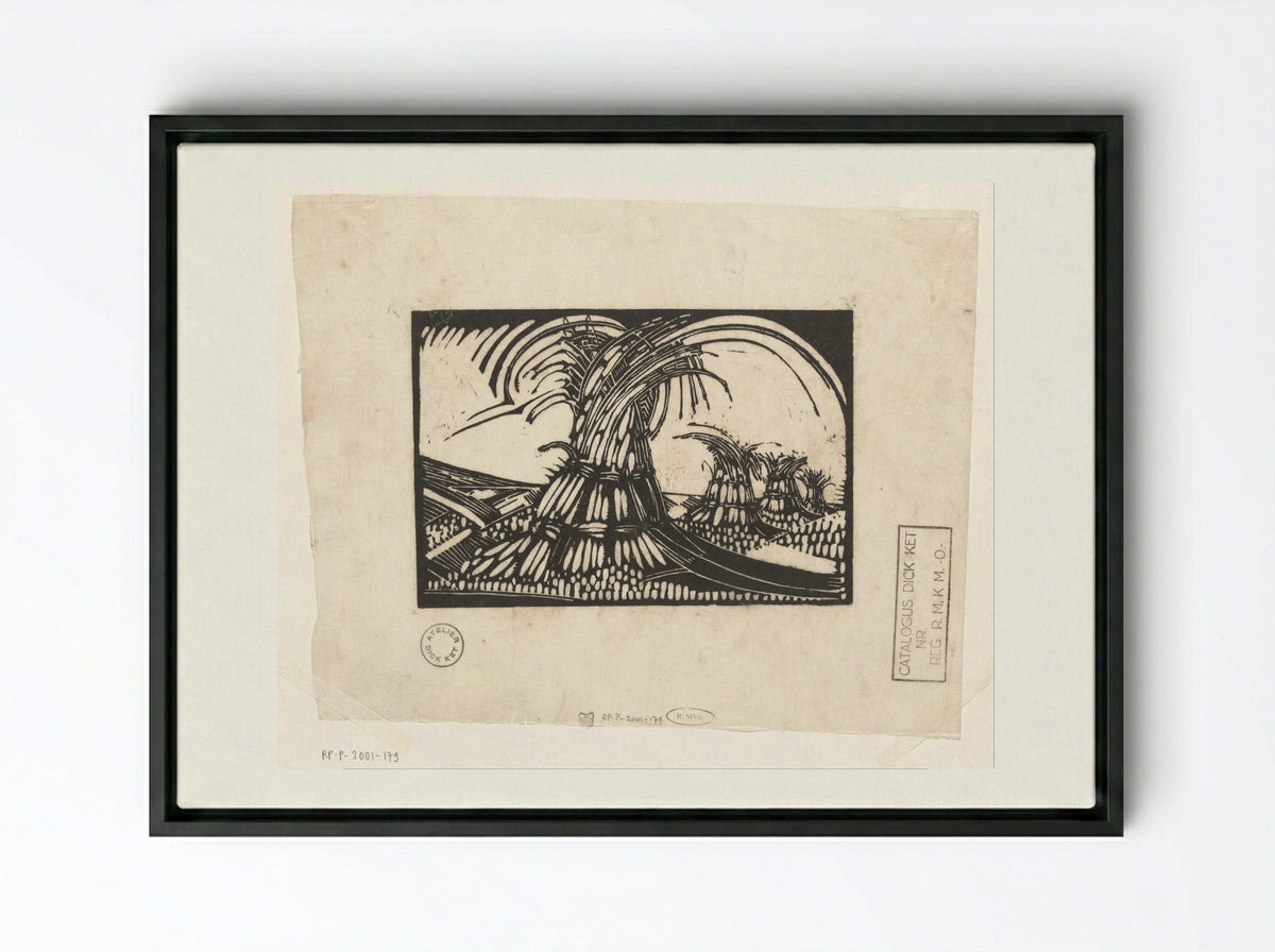 Korenschoven te Ede - Dick Ket - Framed Canvas Black
