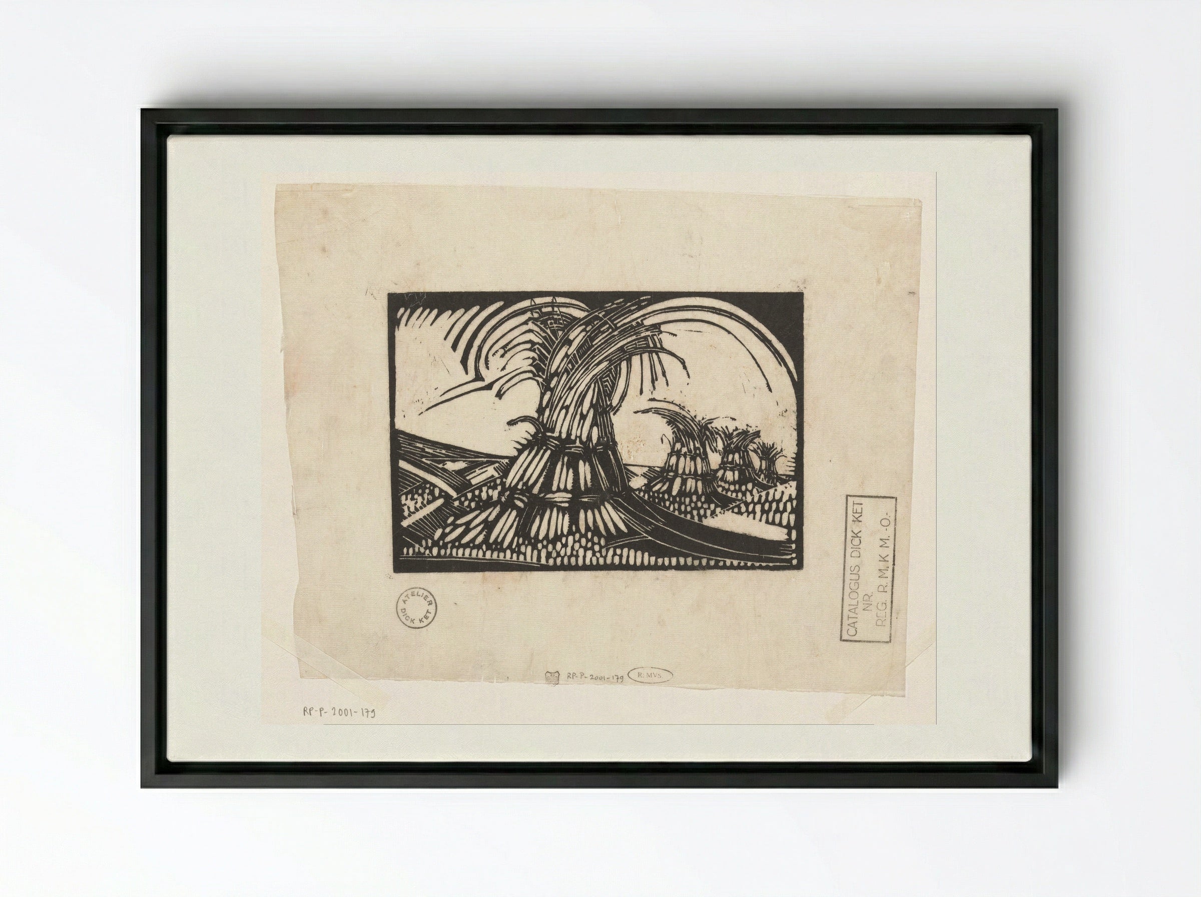 Korenschoven te Ede - Dick Ket - Framed Canvas Black