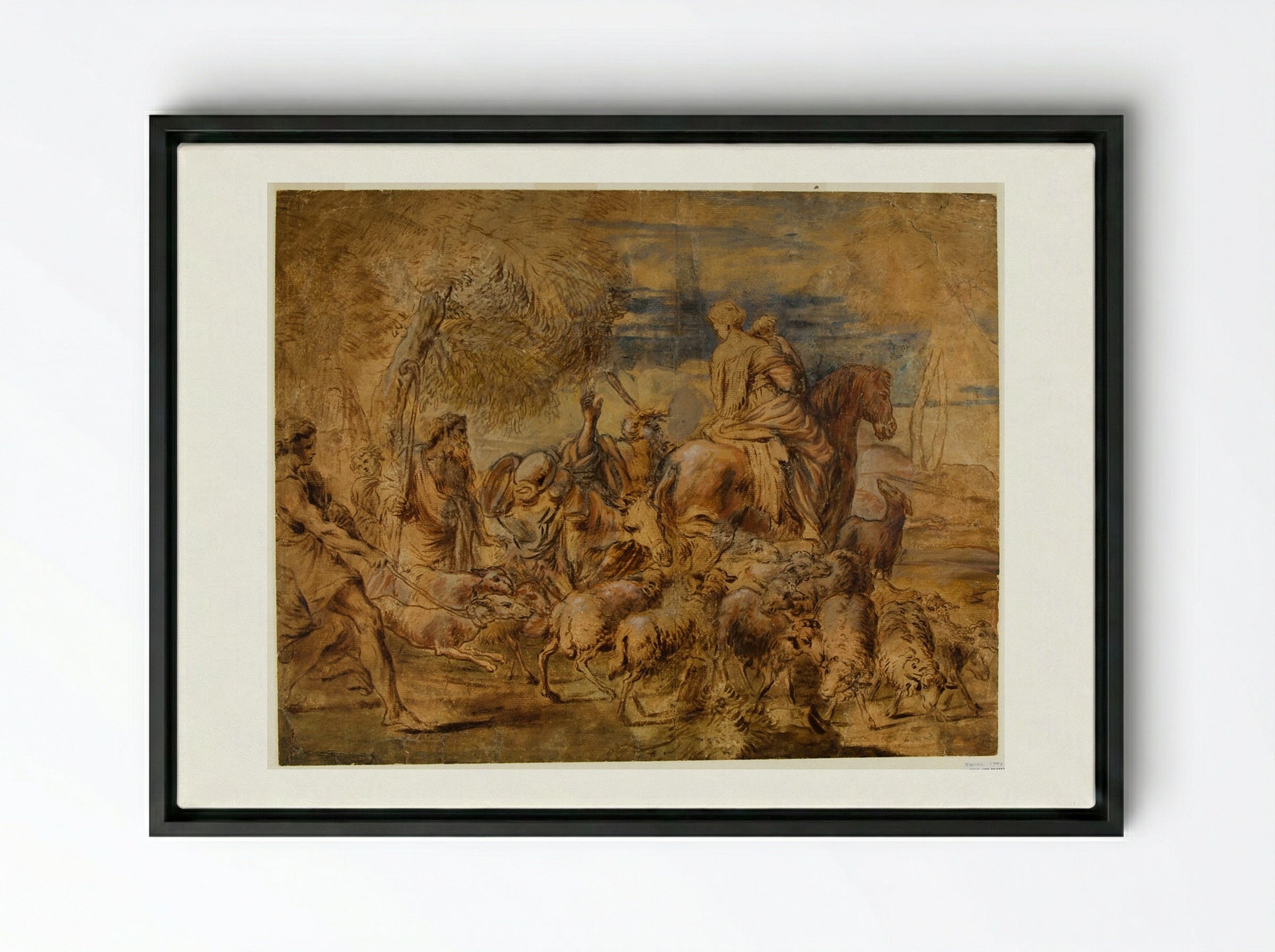 The Family of Jacob - Giovanni Benedetto Castiglione - Framed Canvas Black