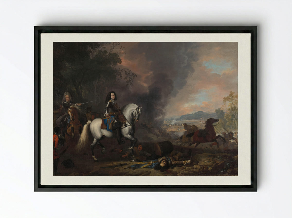 Hendrik Casimir II, Prince of Nassau-Dietz, at a Battle - Jan van Huchtenburg - Framed Canvas Black