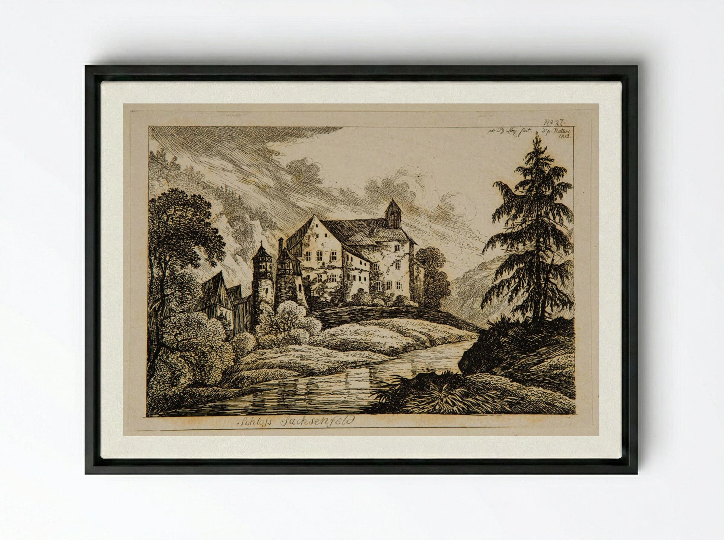 Schloss Sachsenfeld - Johann Philipp Wilhelm Lenz - Framed Canvas Black