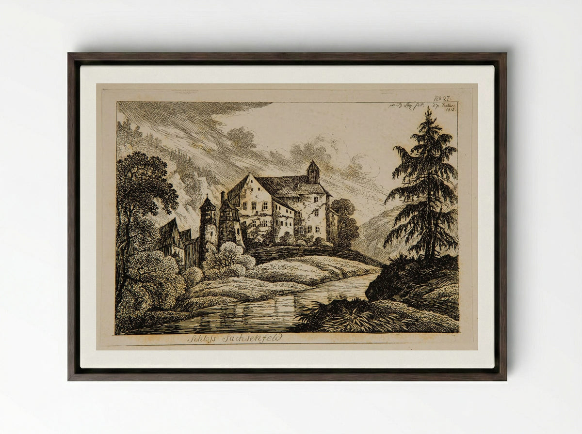 Schloss Sachsenfeld - Johann Philipp Wilhelm Lenz - Framed Canvas Dark Wood
