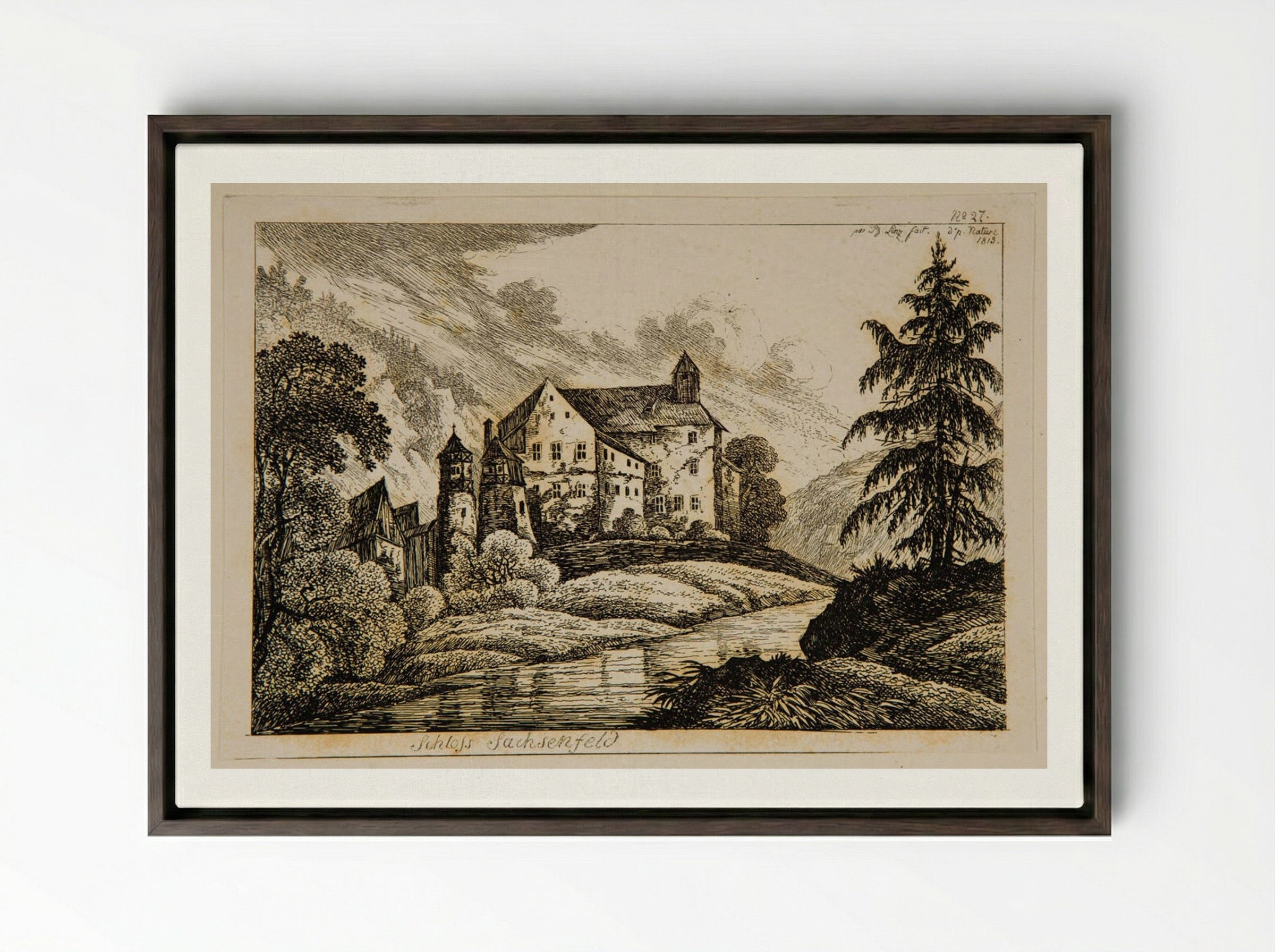Schloss Sachsenfeld - Johann Philipp Wilhelm Lenz - Framed Canvas Dark Wood