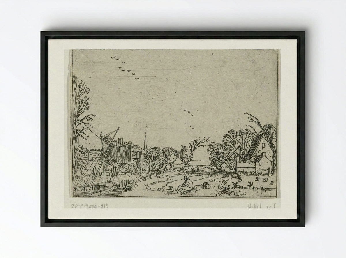 Het dorp (The Village) - Esaias van de Velde - Framed Canvas Black