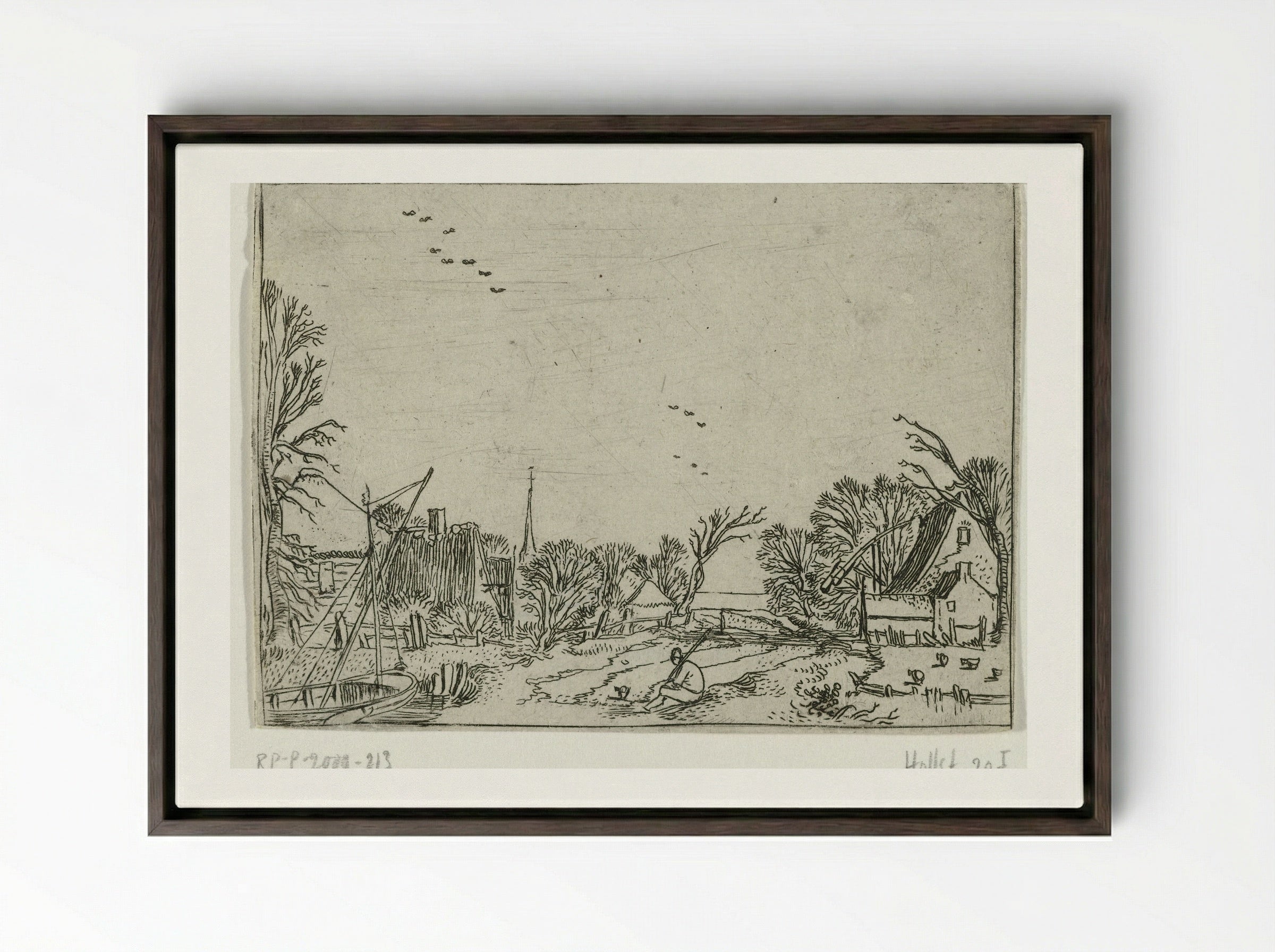 Het dorp (The Village) - Esaias van de Velde - Framed Canvas Dark Wood