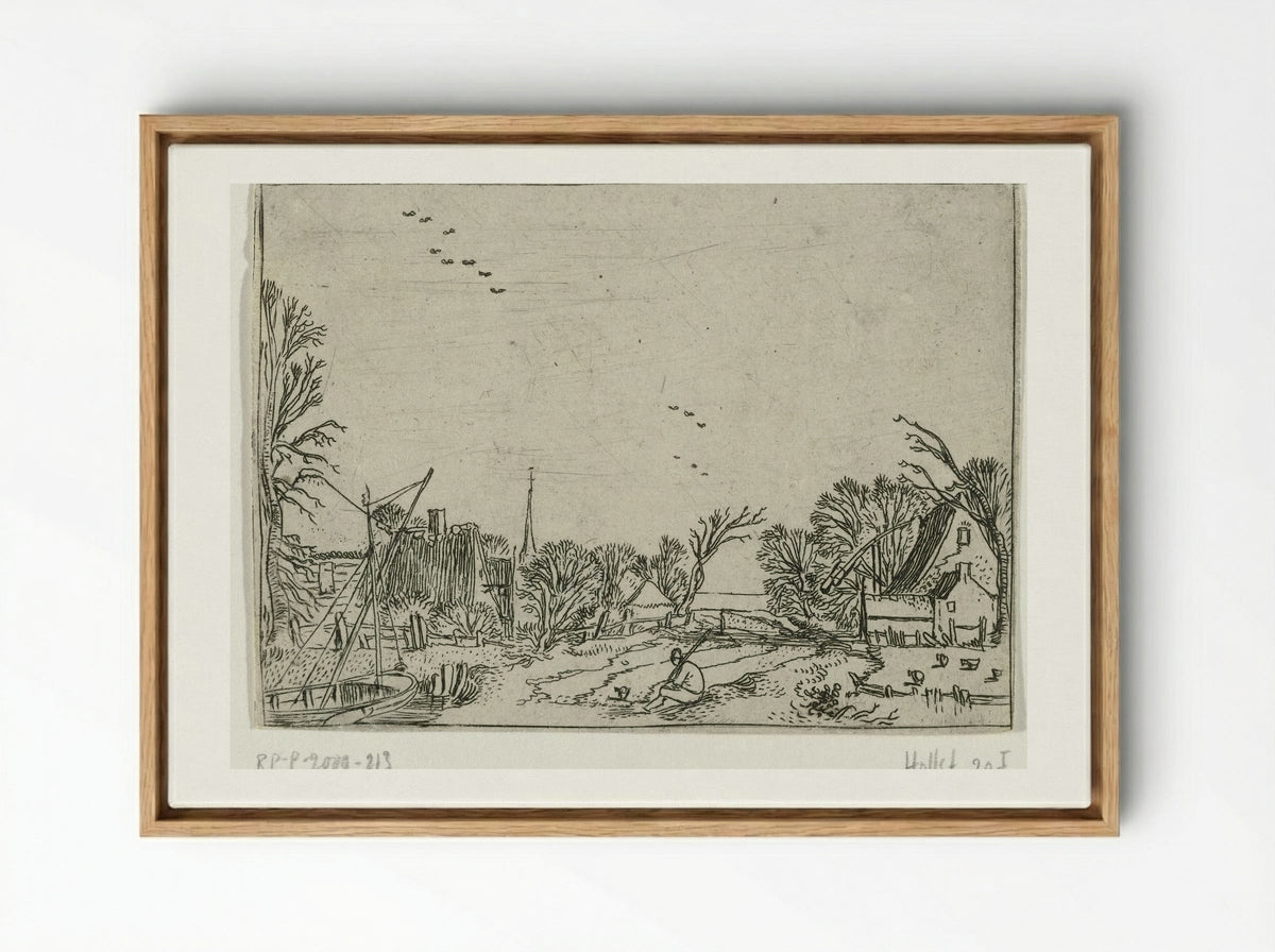 Het dorp (The Village) - Esaias van de Velde - Framed Canvas Wood