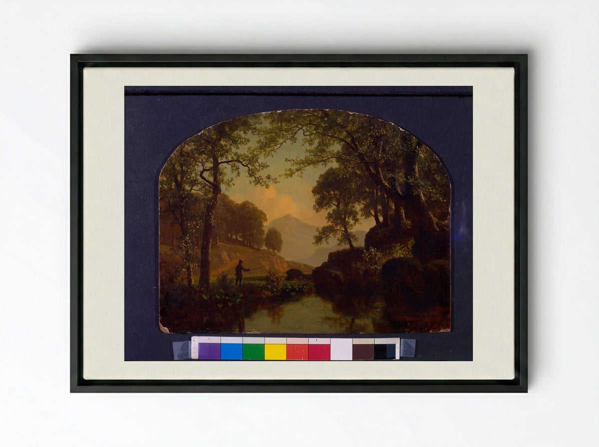 The Trout Brook - Albert Bierstadt - Framed Canvas Black