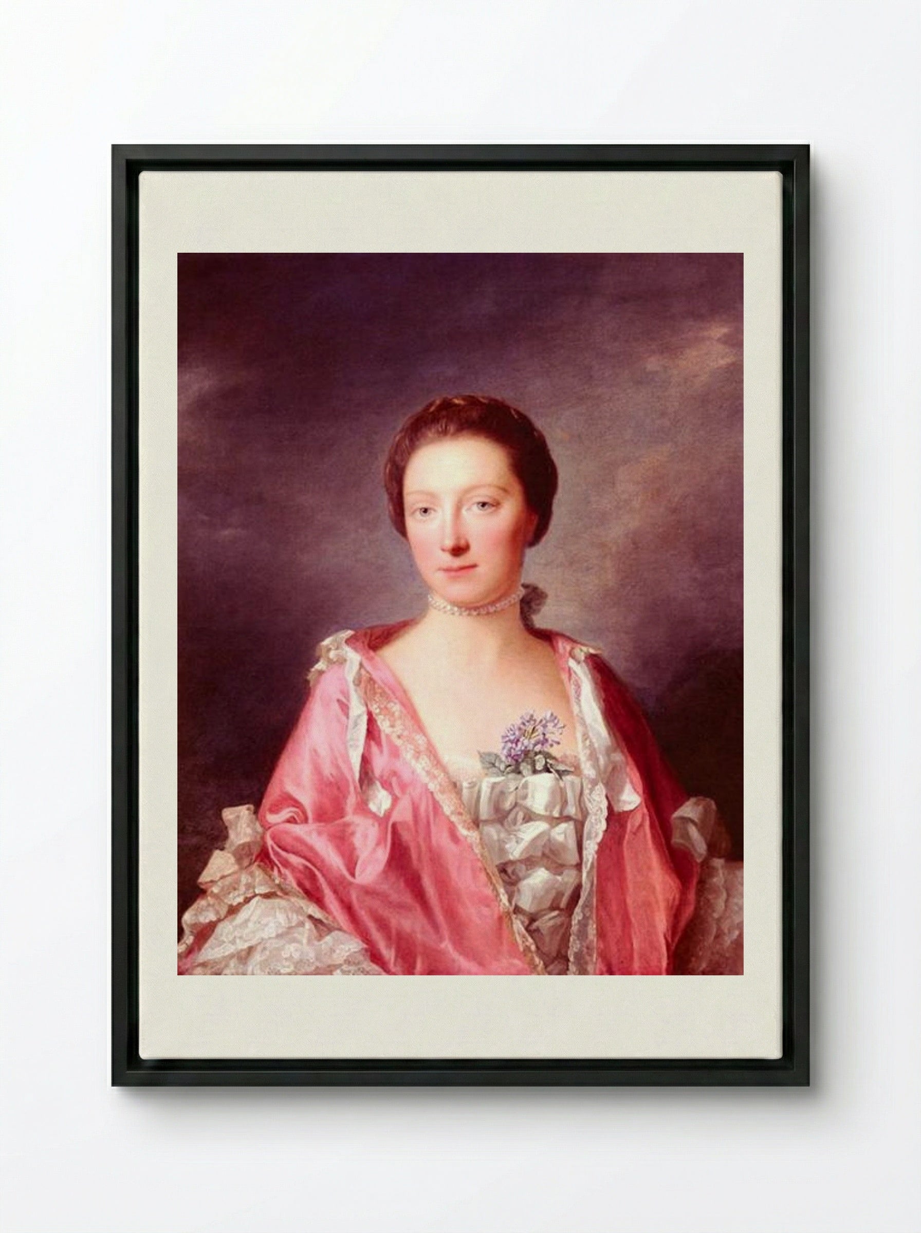 Portrait of Elizabeth Gunning, Duchess of Argyll - Allan Ramsay - Framed Canvas Black