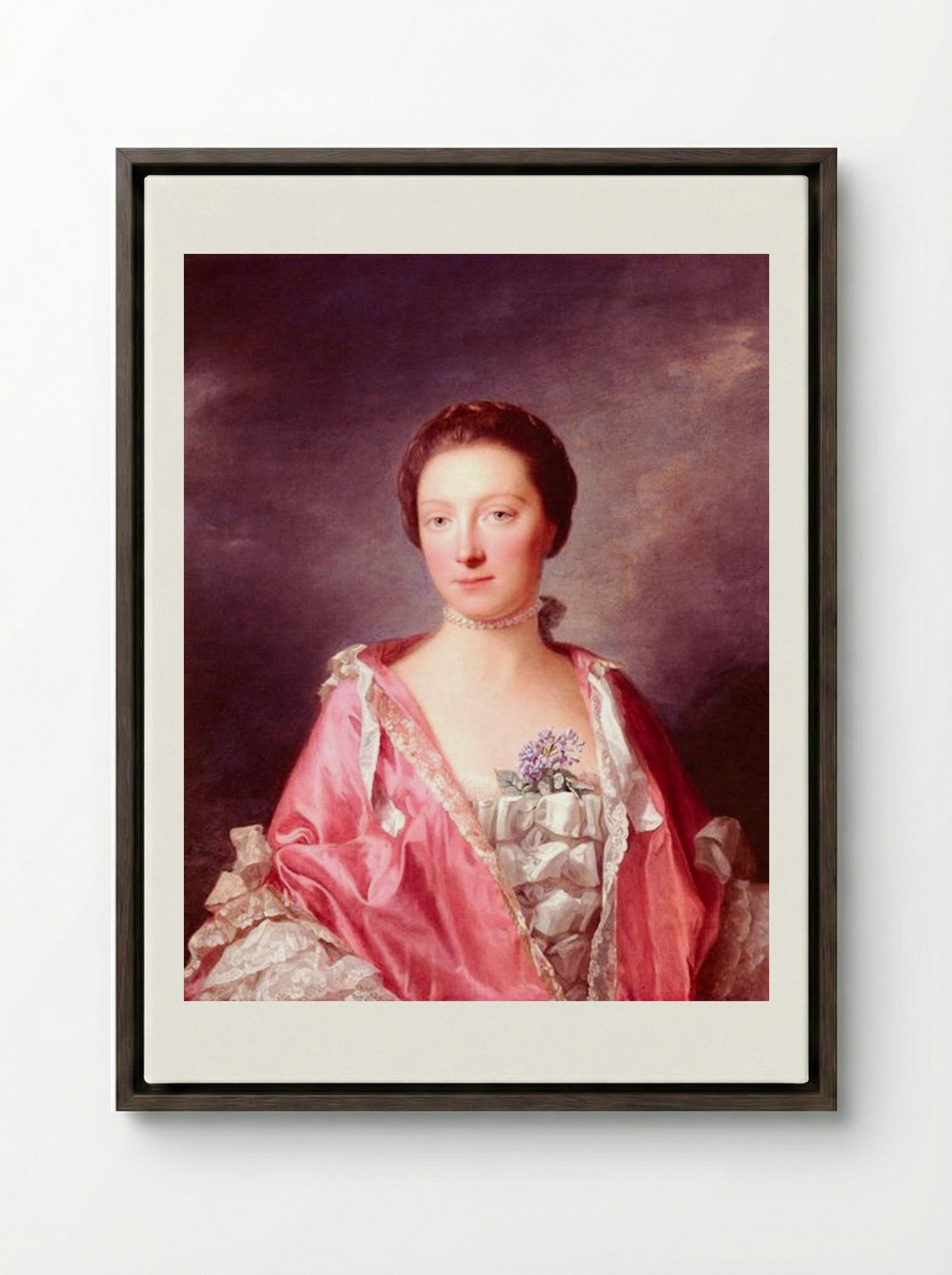 Portrait of Elizabeth Gunning, Duchess of Argyll - Allan Ramsay - Framed Canvas Dark Wood