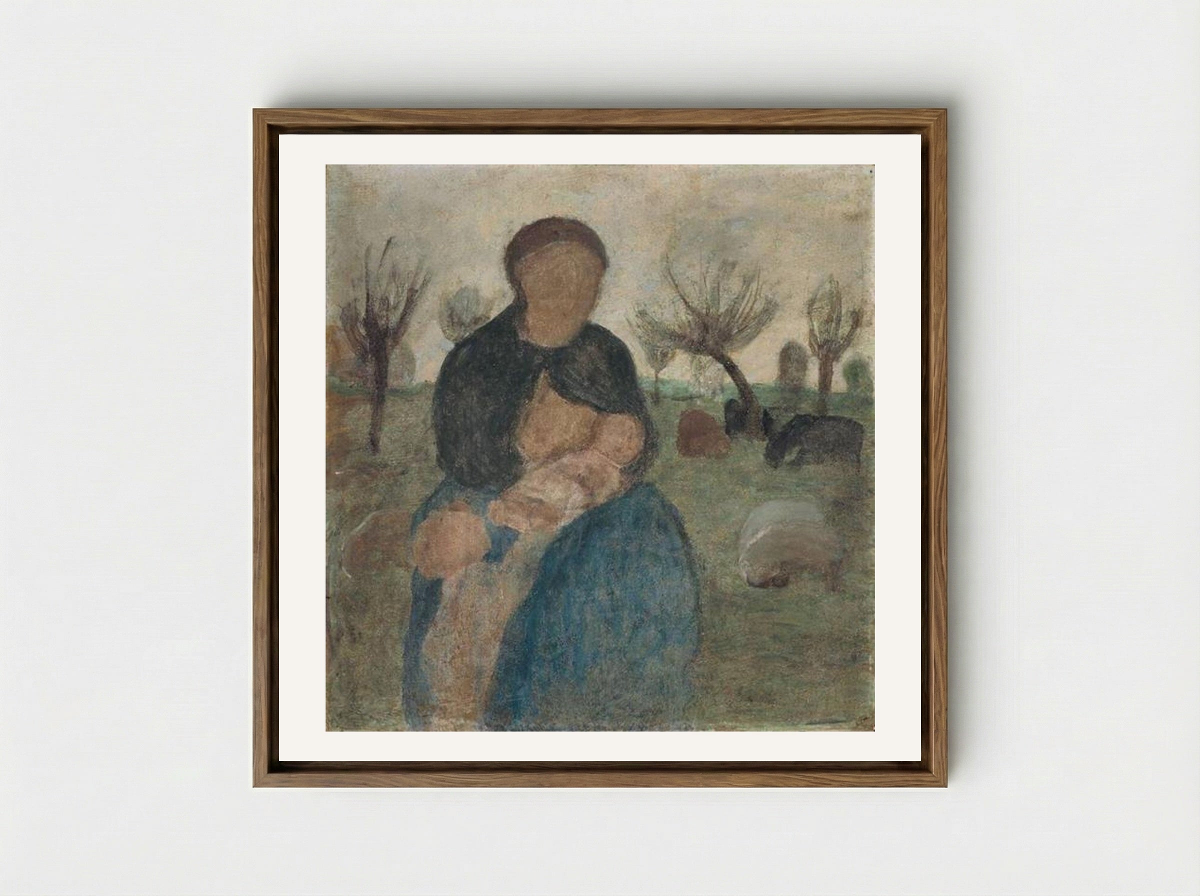 Mother with baby at her breast, and child in landscape - Paula Modersohn-Becker - Framed Canvas Wood