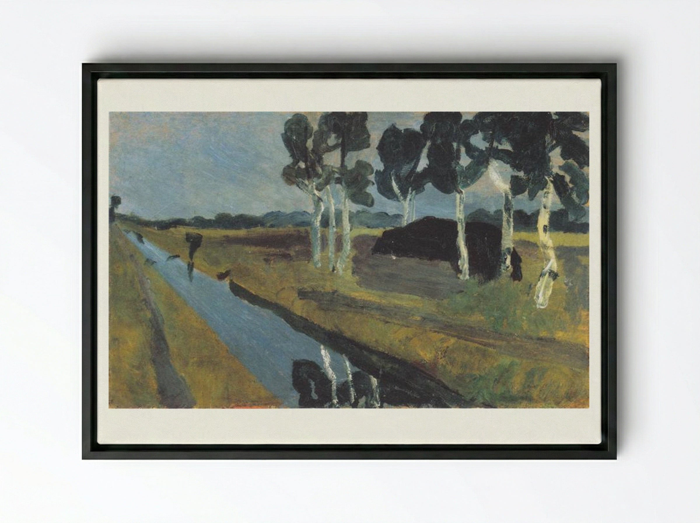 Gray landscape with marsh channel - Paula Modersohn-Becker - Framed Canvas Black