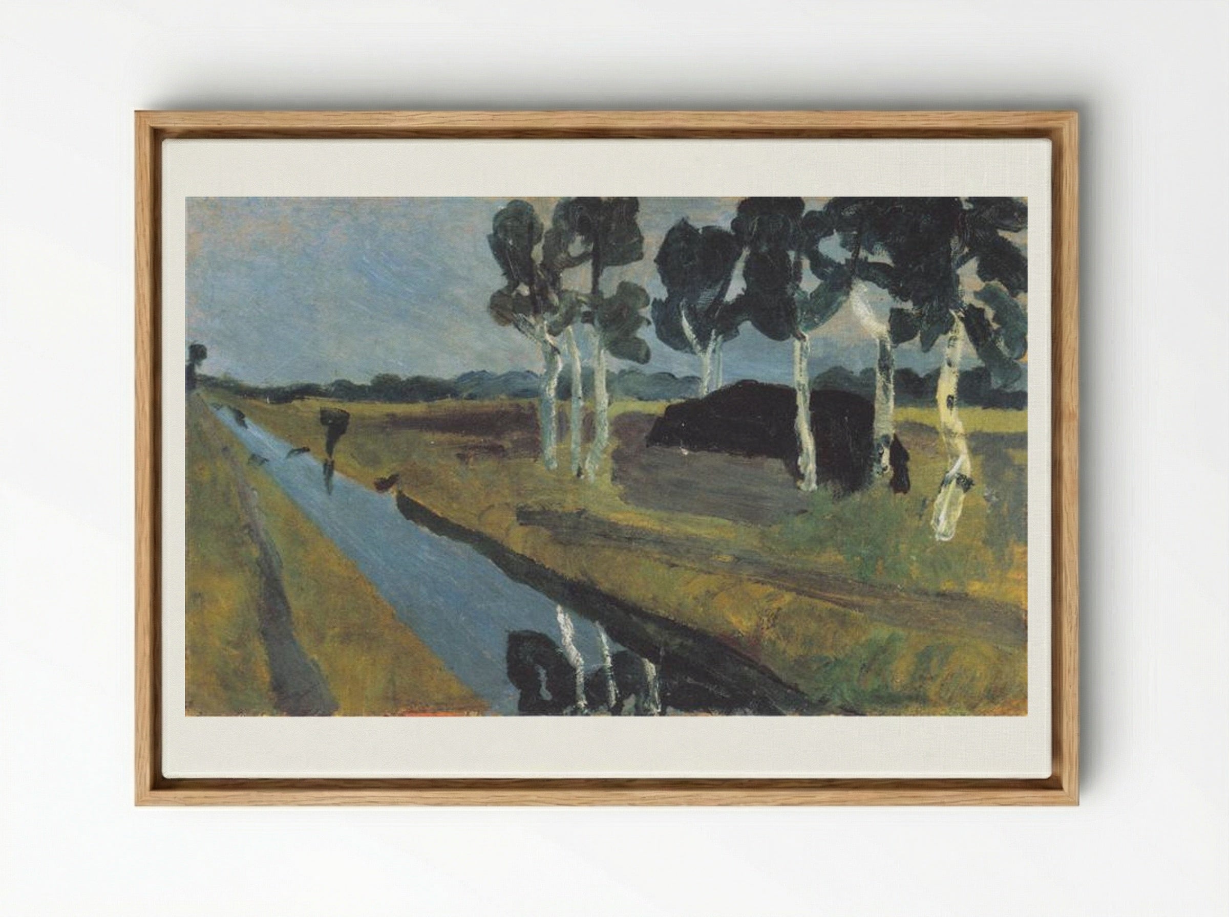 Gray landscape with marsh channel - Paula Modersohn-Becker - Framed Canvas Wood
