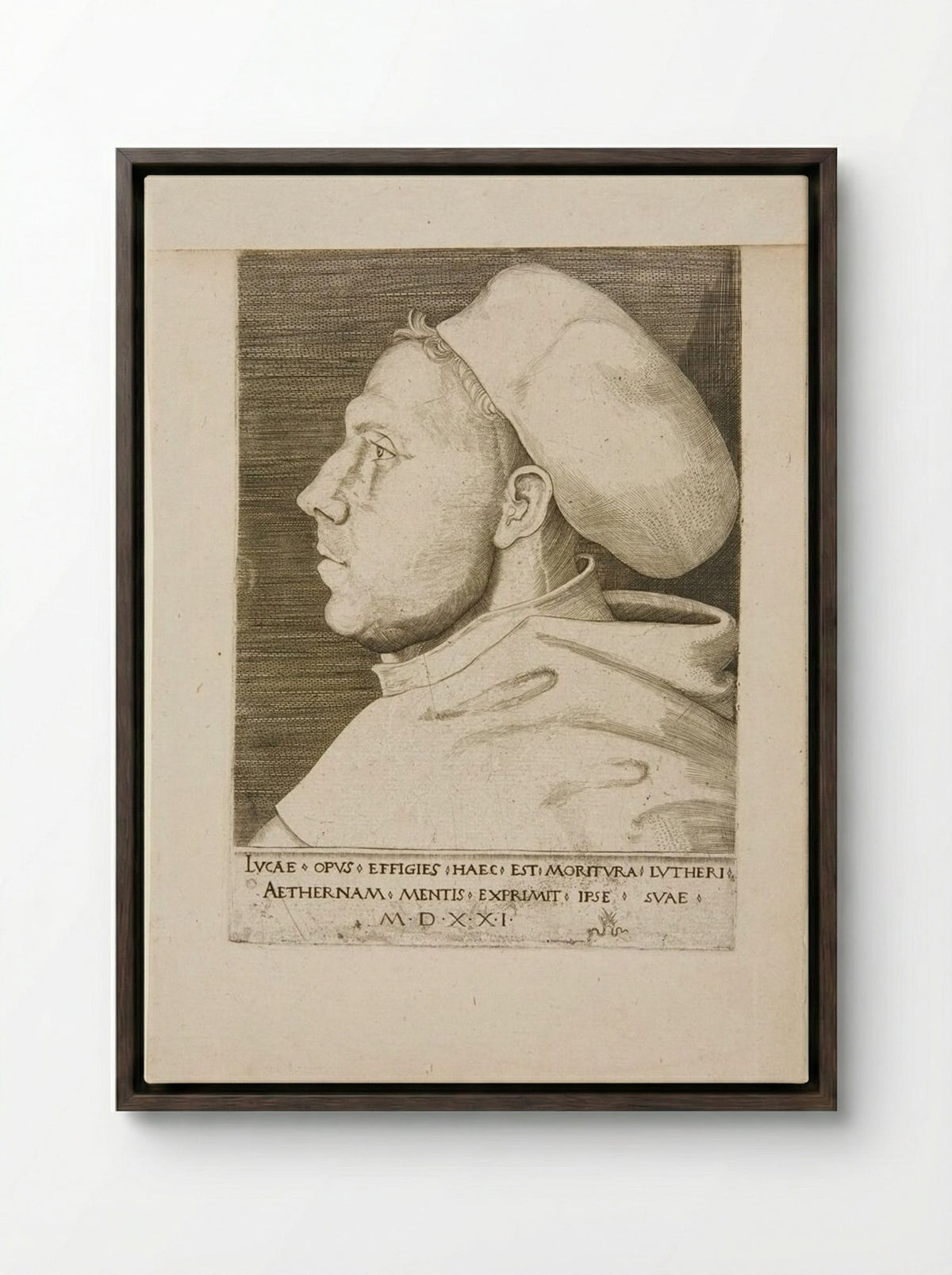 Martin Luther as an Augustinian Friar, with Cap - Lucas Cranach the Elder - Framed Canvas Dark Wood