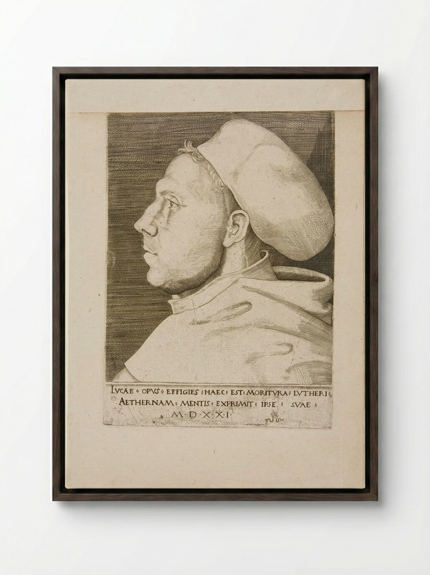 Martin Luther as an Augustinian Friar, with Cap - Lucas Cranach the Elder - Framed Canvas Dark Wood