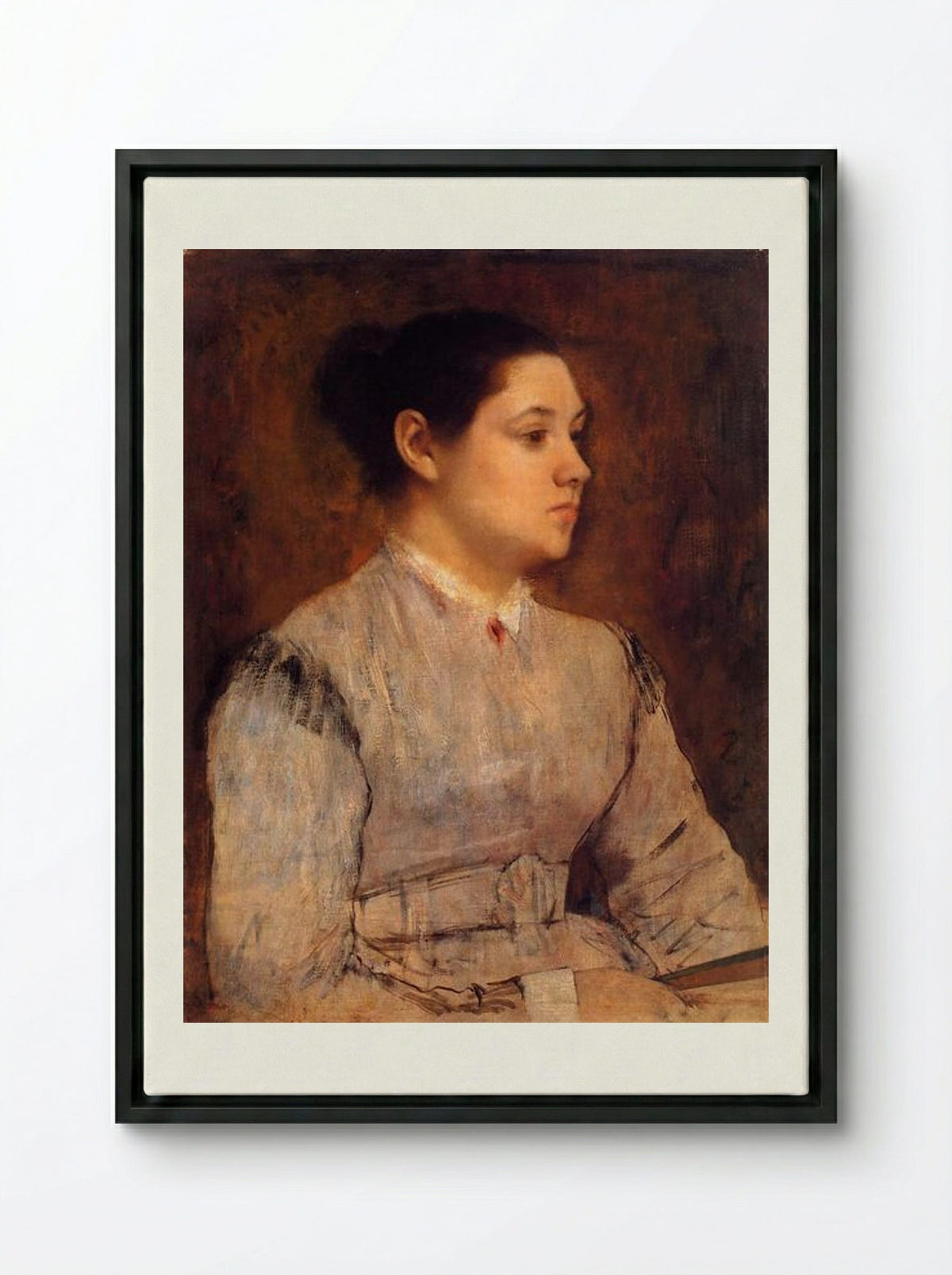 Portrait of a Young Woman - Edgar Degas - Framed Canvas Black