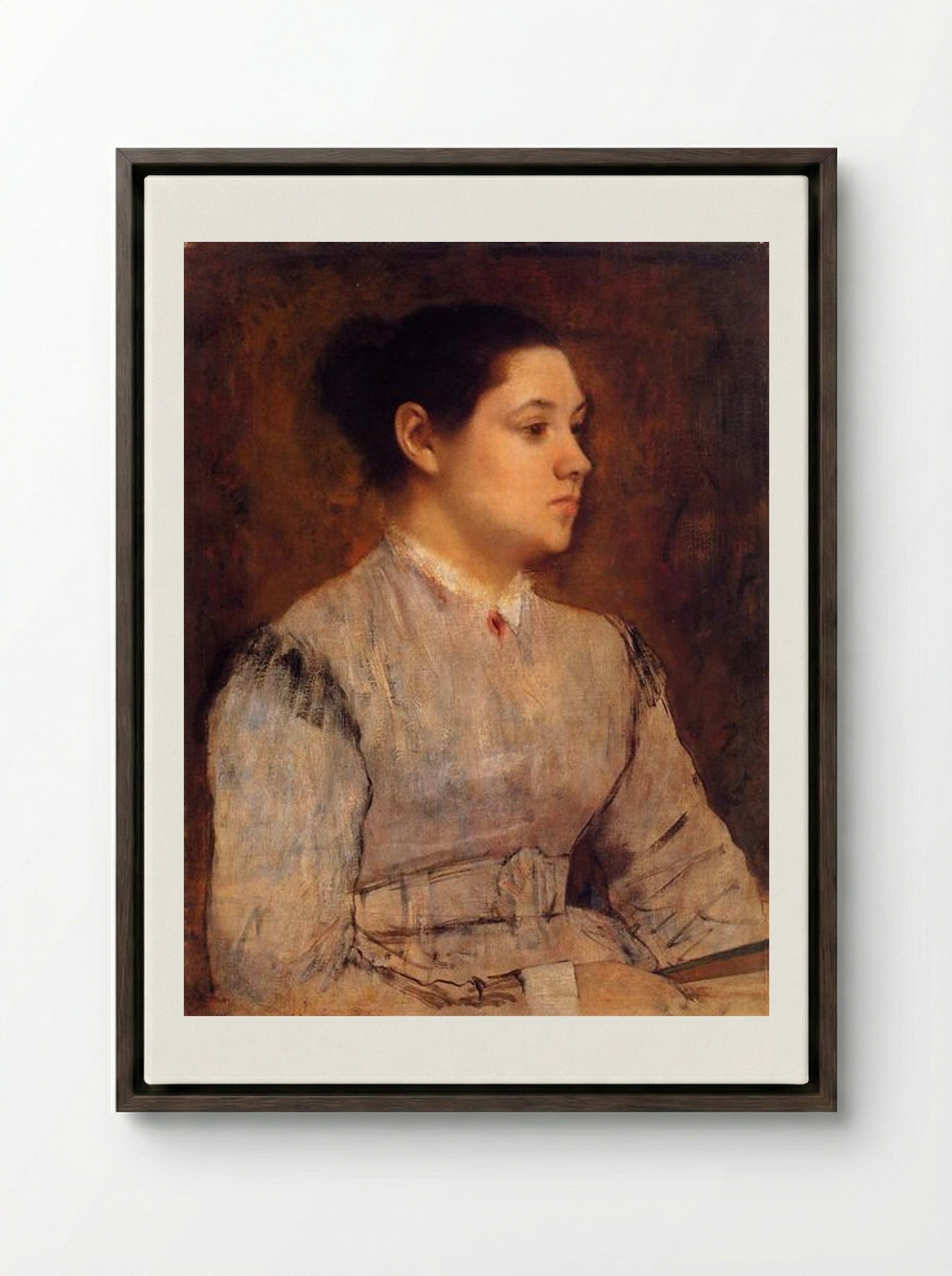 Portrait of a Young Woman - Edgar Degas - Framed Canvas Dark Wood