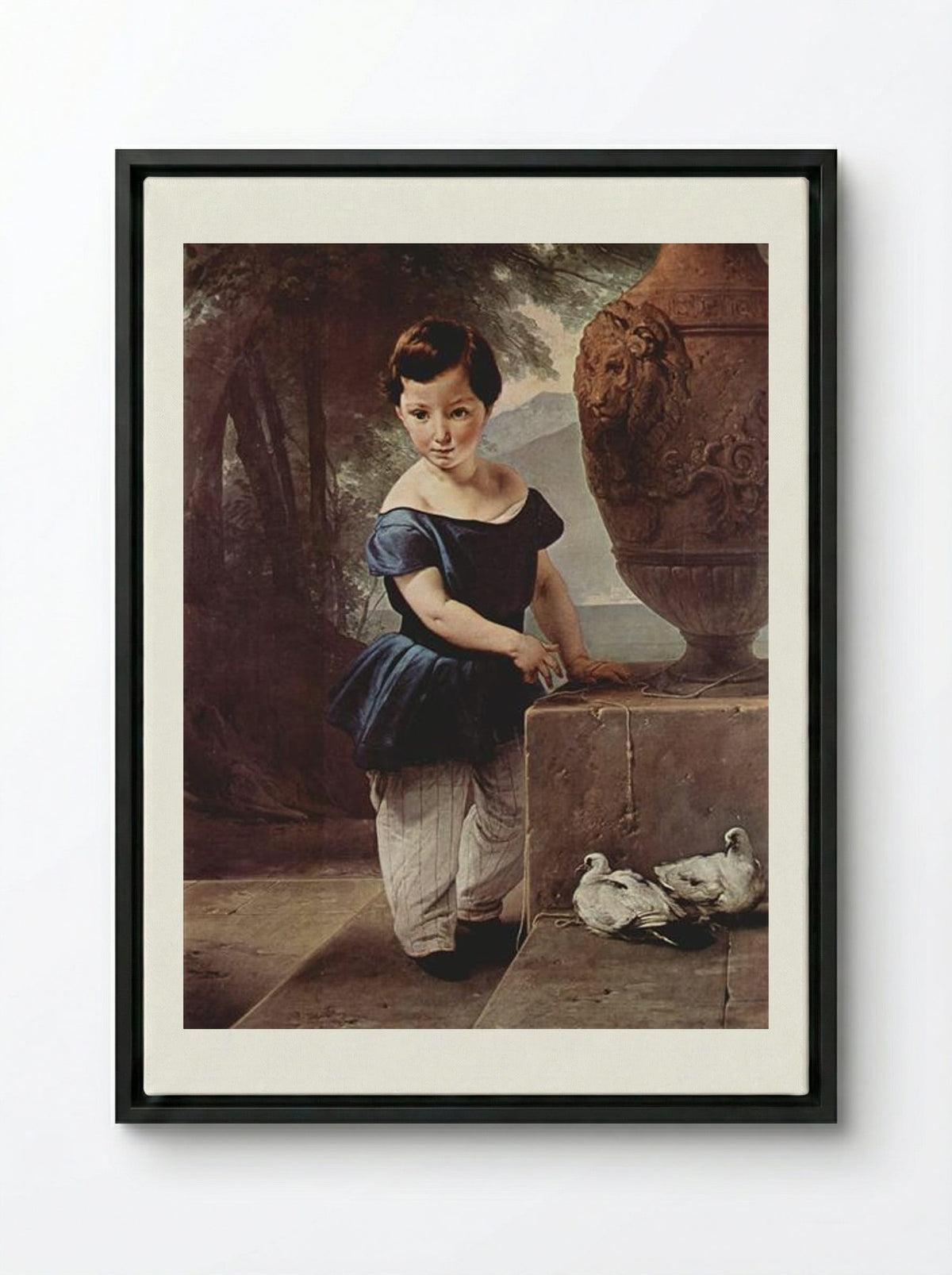 Portrait of Don Giulio Vigoni as a child - Francesco Hayez - Framed Canvas Black