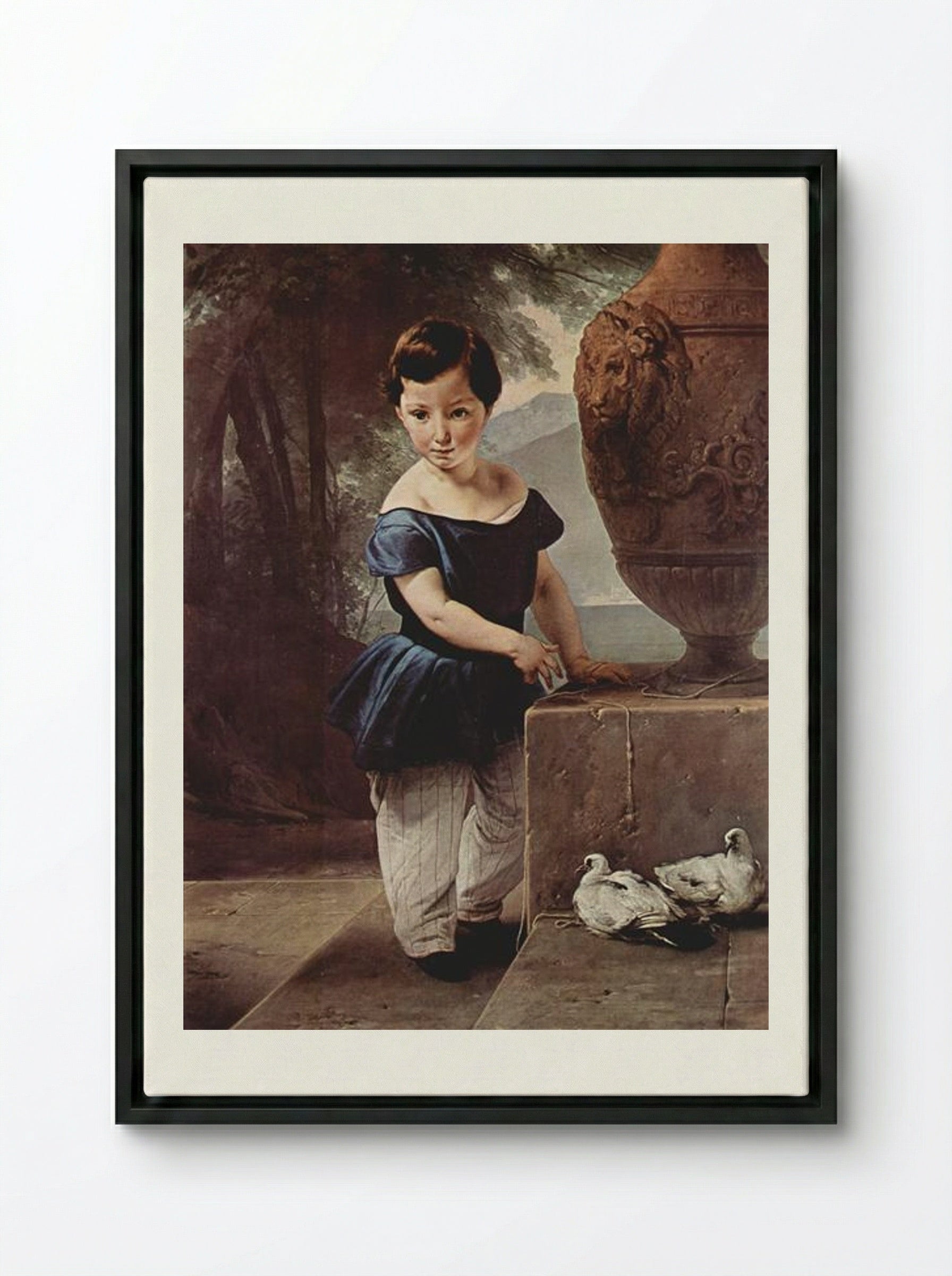 Portrait of Don Giulio Vigoni as a child - Francesco Hayez - Framed Canvas Black