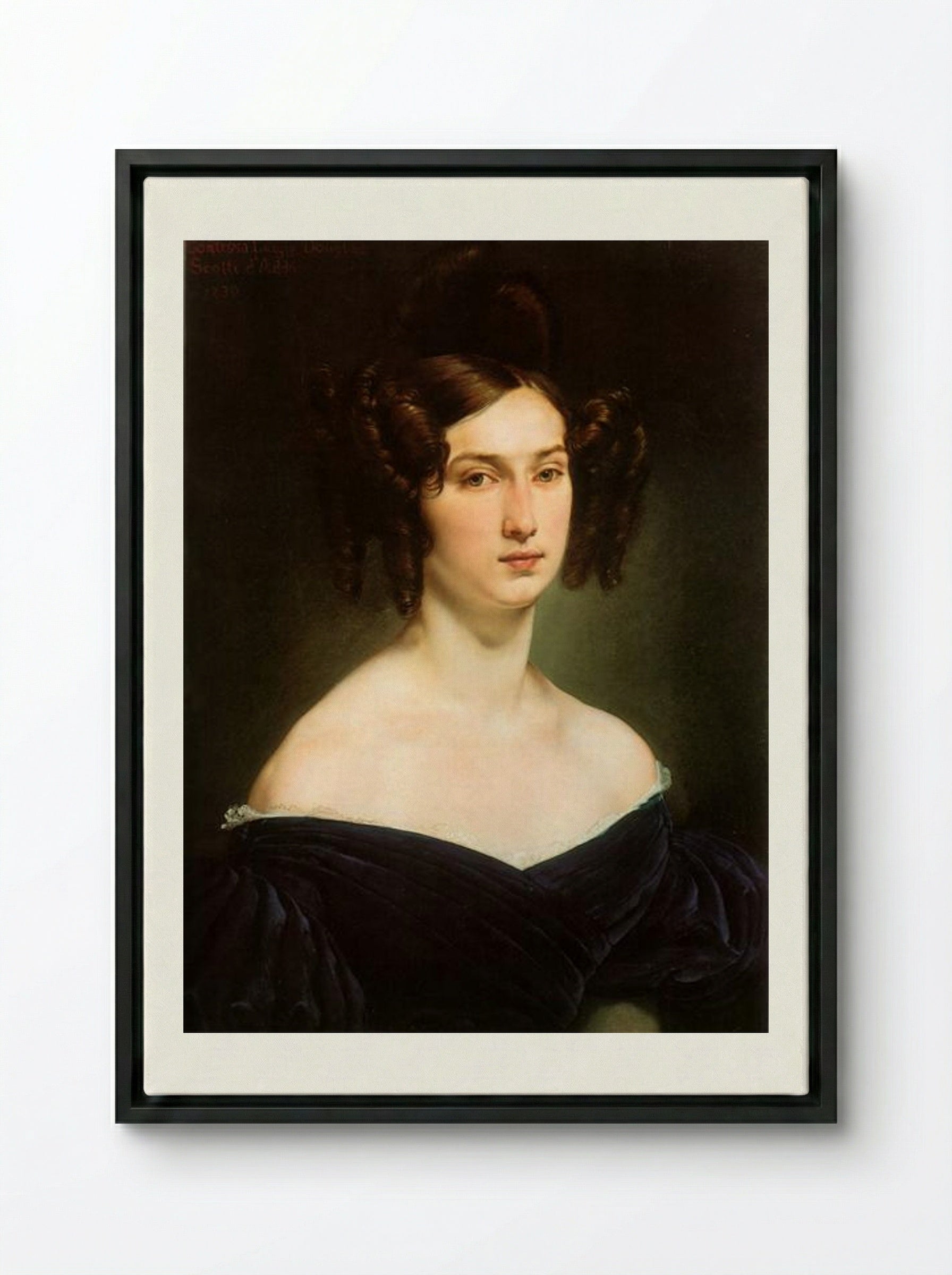 Portrait of Countess Luigia Douglas Scotti d'Adda - Francesco Hayez - Framed Canvas Black