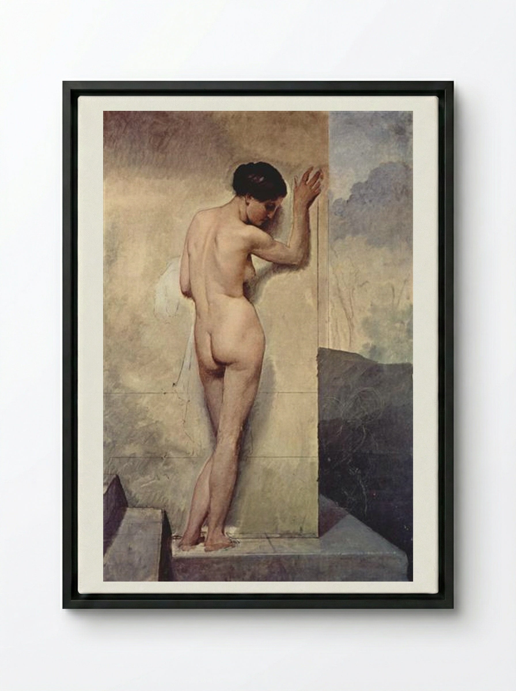 Female Nude (Study) - Francesco Hayez - Framed Canvas Black