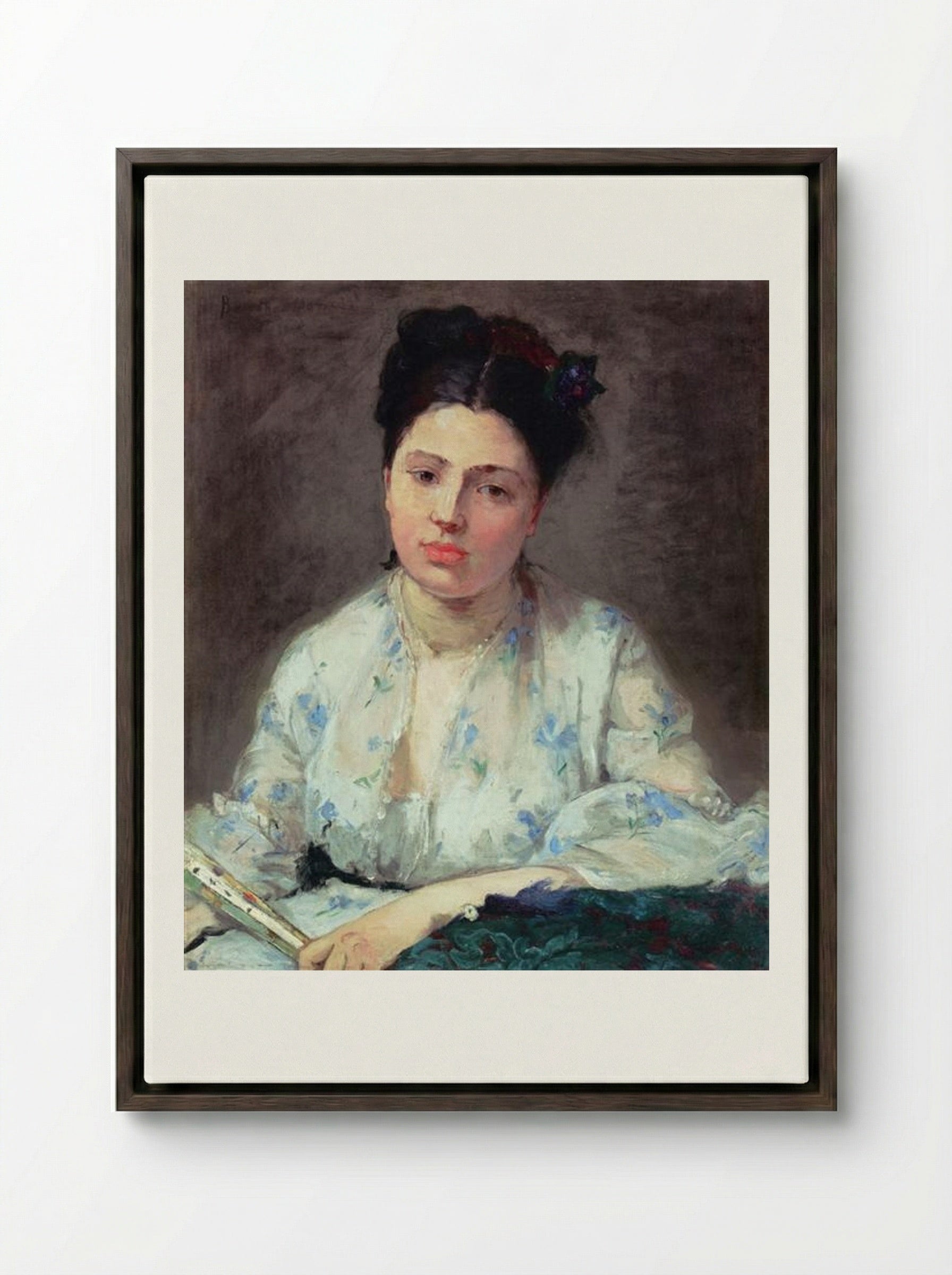 Young Woman Leaning - Berthe Morisot - Framed Canvas Dark Wood