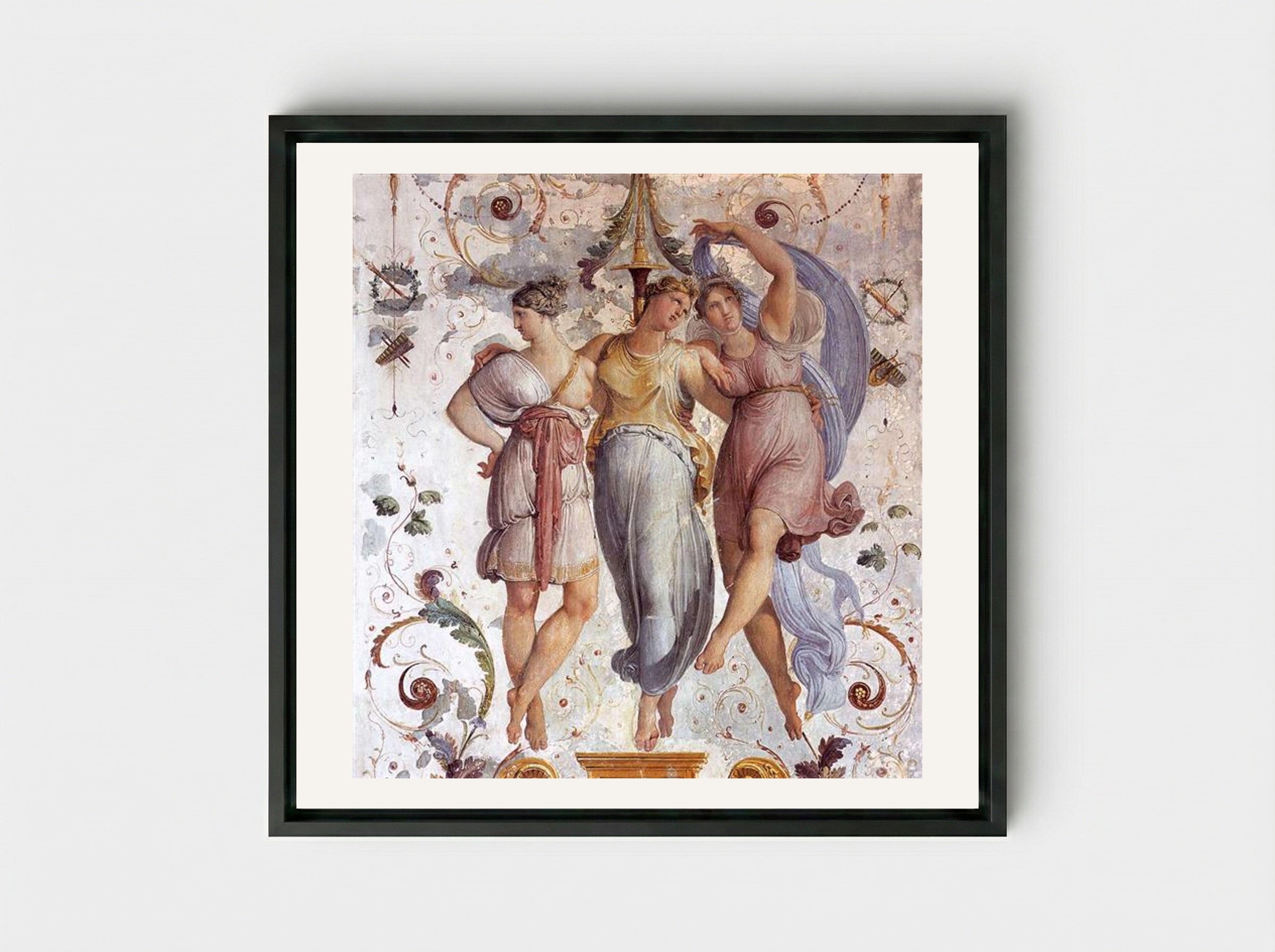 The Three Graces - Francesco Hayez - Framed Canvas Black