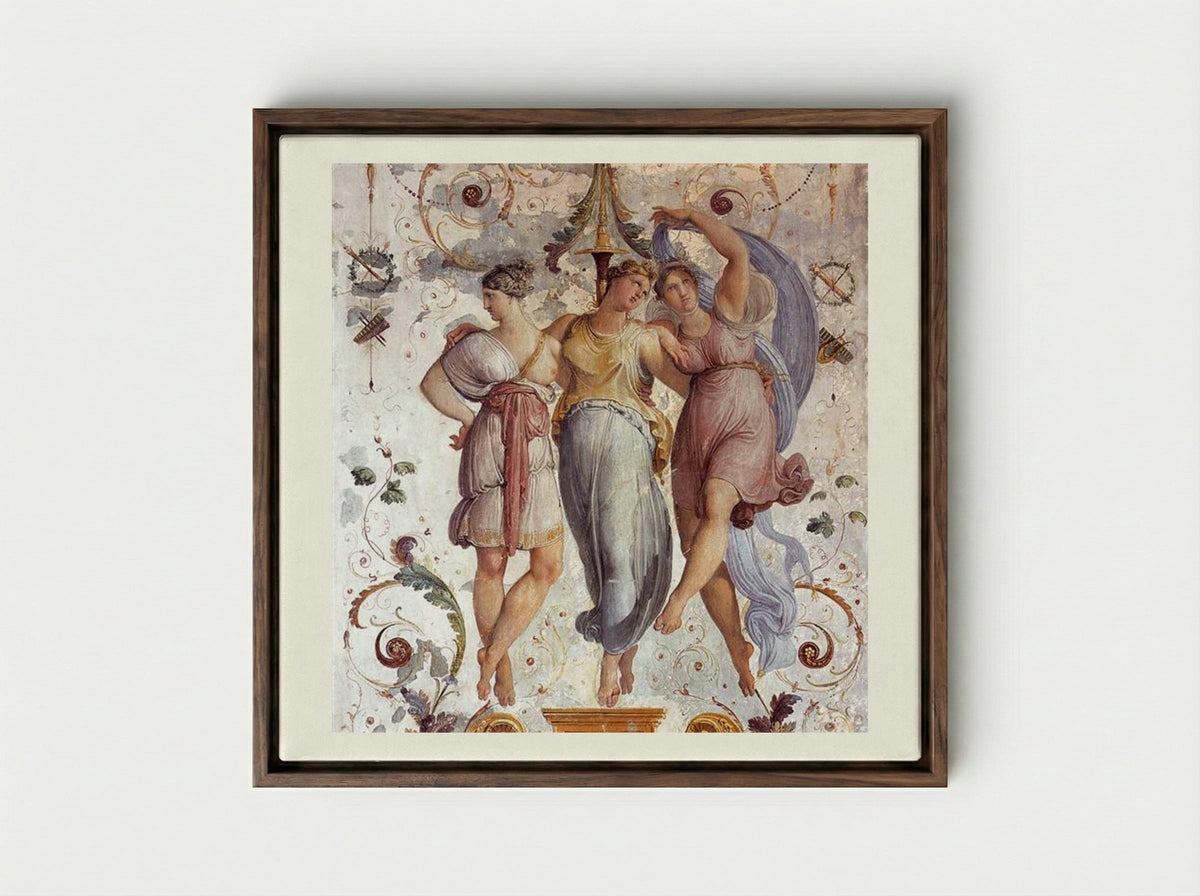 The Three Graces - Francesco Hayez - Framed Canvas Dark Wood