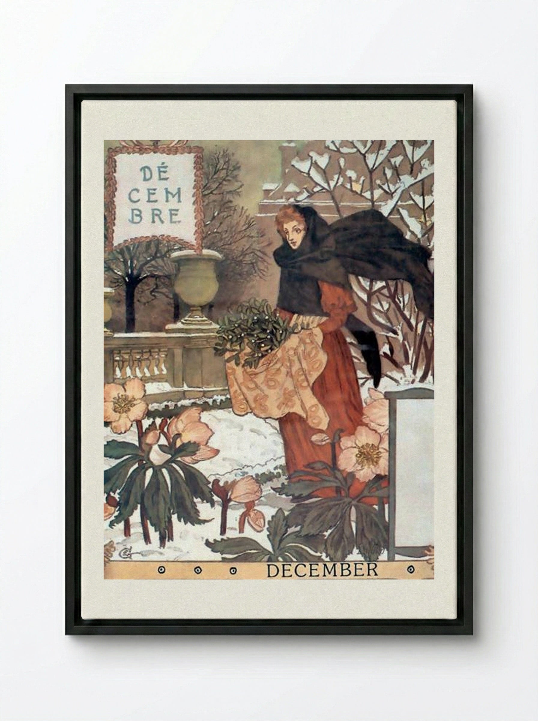 La Belle Jardinière - December - Eugène Grasset - Framed Canvas Black