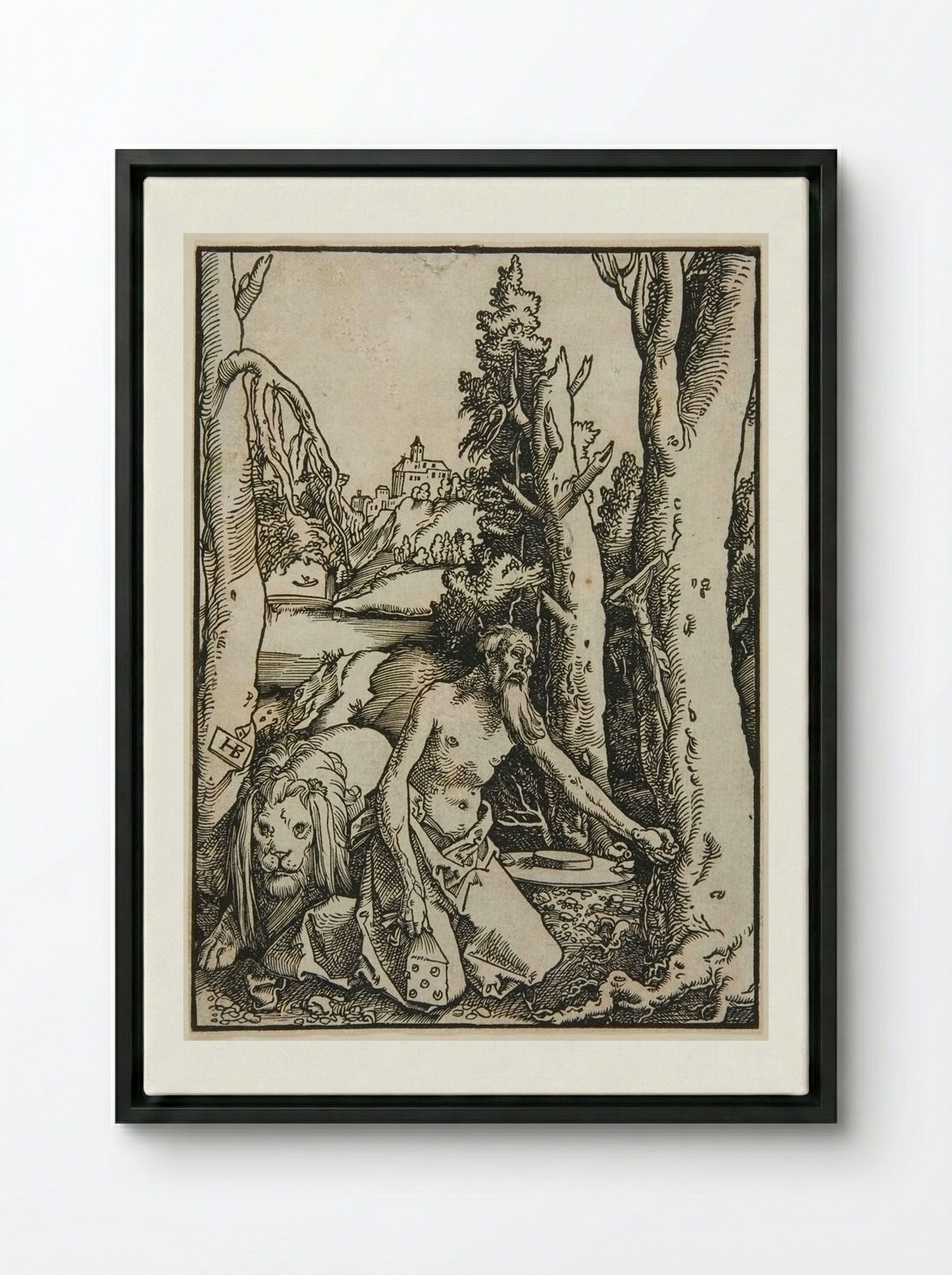Saint Jerome in the Desert - Hans Baldung Grien - Framed Canvas Black