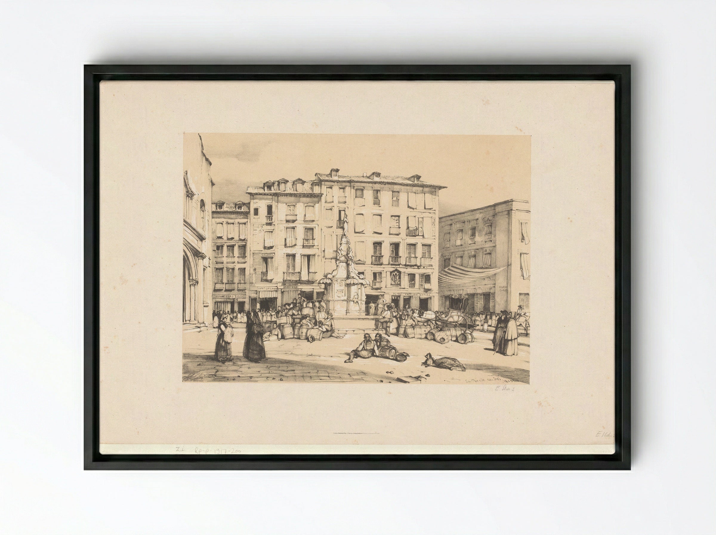 Schetsen van een reis naar Spanje: Puerta del Sol, te Madrid - John Frederick Lewis - Framed Canvas Black