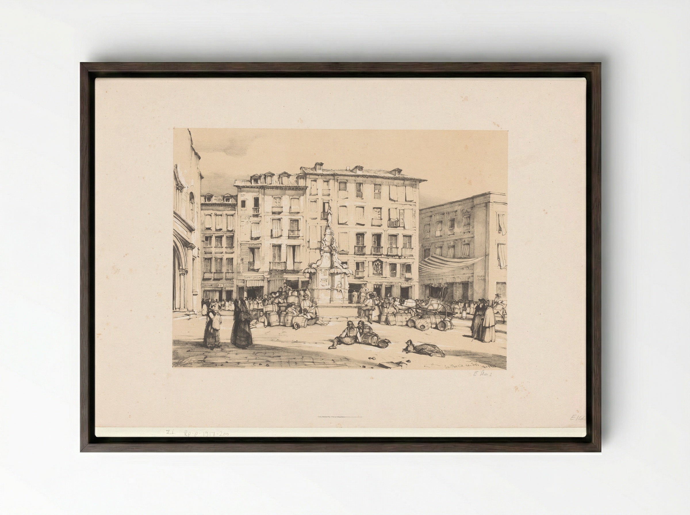 Schetsen van een reis naar Spanje: Puerta del Sol, te Madrid - John Frederick Lewis - Framed Canvas Dark Wood