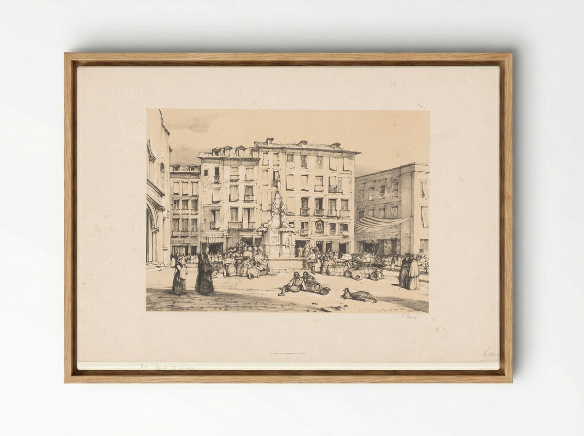 Schetsen van een reis naar Spanje: Puerta del Sol, te Madrid - John Frederick Lewis - Framed Canvas Wood