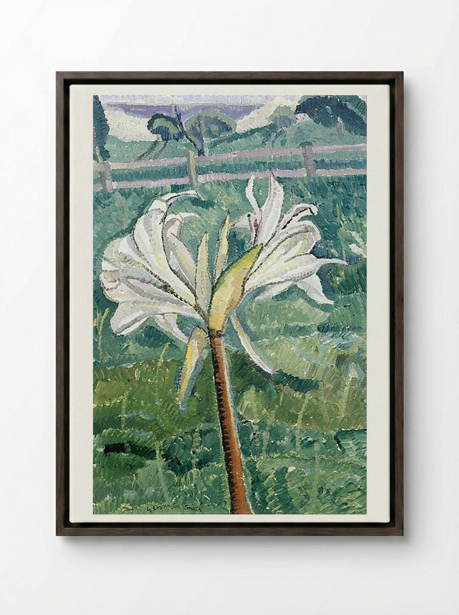 Lily growing in a field by the sea - Grace Cossington Smith - Framed Canvas Dark Wood