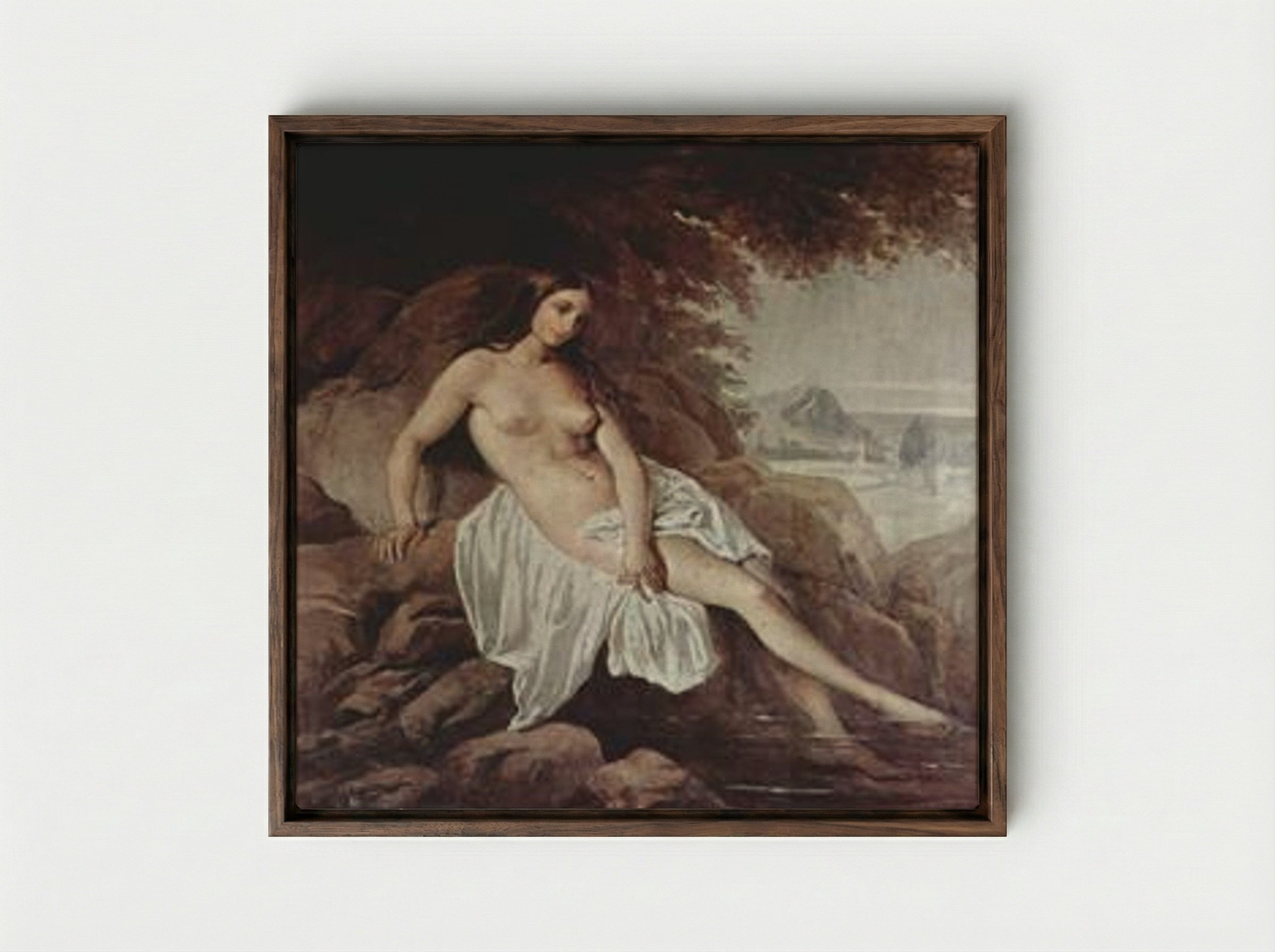 Badende (The Bather) - Francesco Hayez - Framed Canvas Dark Wood
