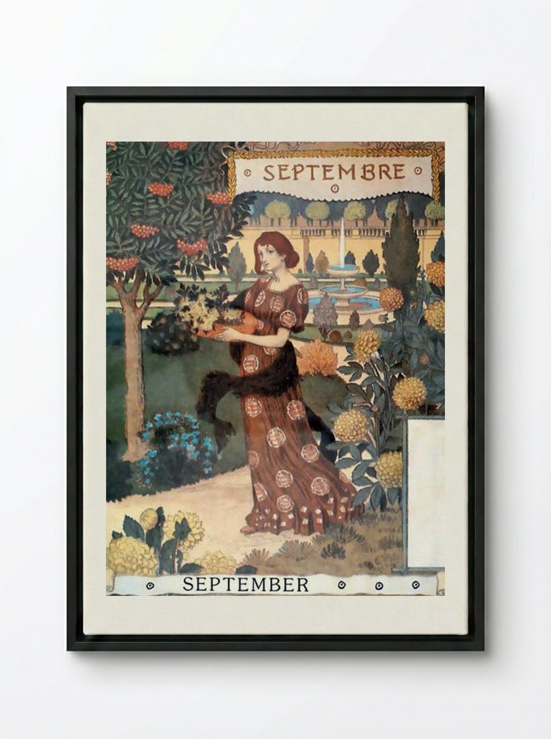 La Belle Jardinière - Septembre - Eugène Grasset - Framed Canvas Black