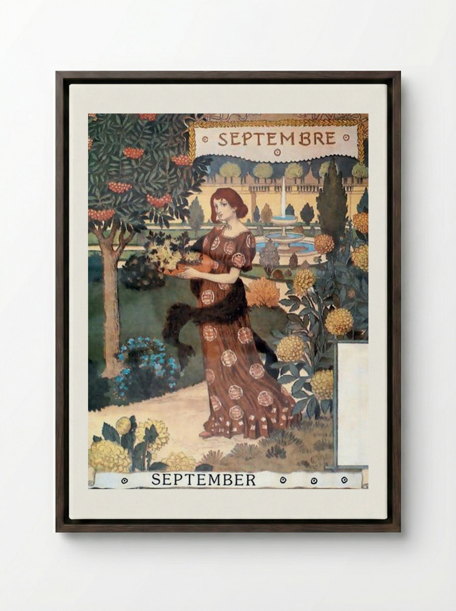 La Belle Jardinière - Septembre - Eugène Grasset - Framed Canvas Dark Wood