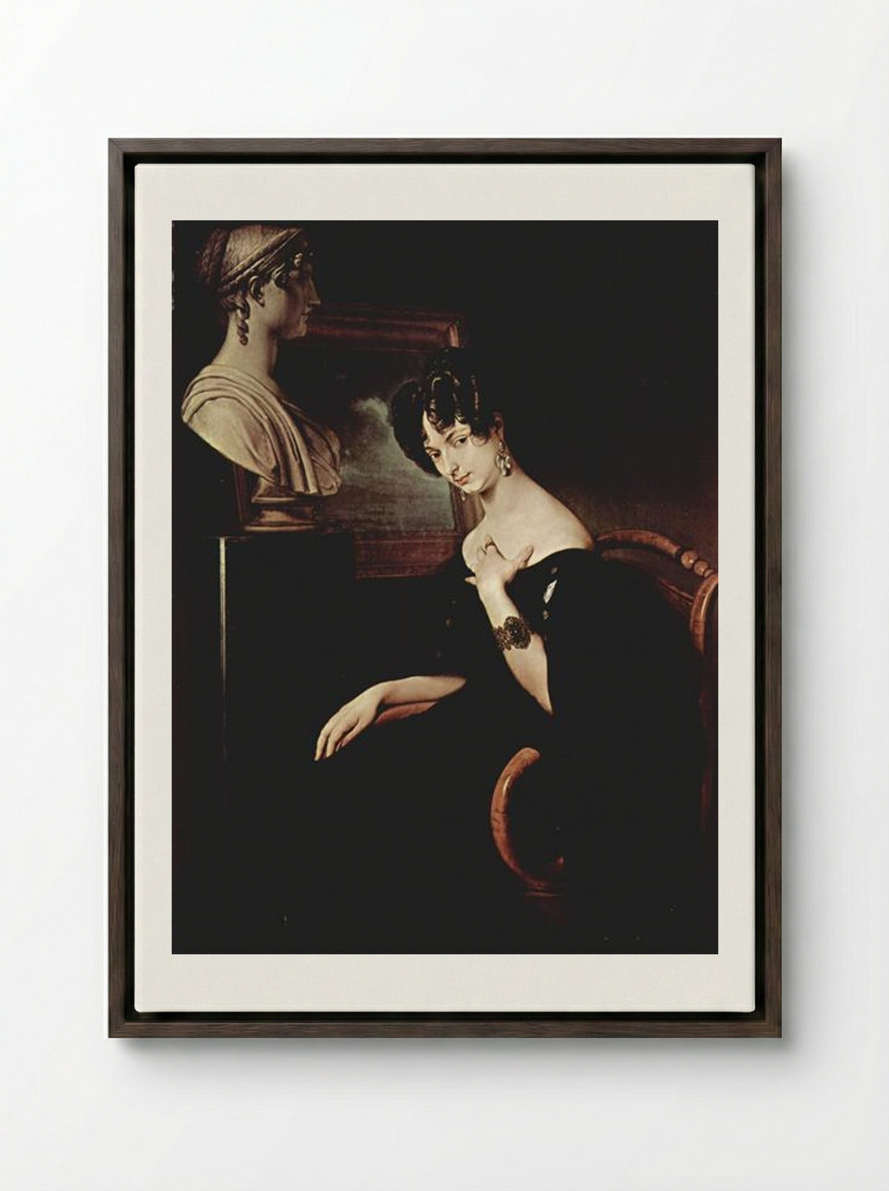 Portrait of Cristina di Belgiojoso Trivulzio - Francesco Hayez - Framed Canvas Dark Wood