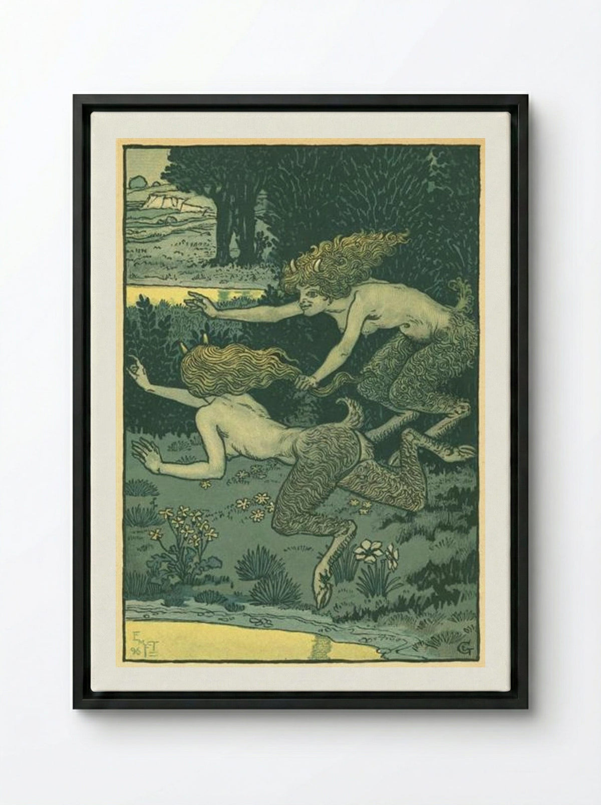 Les petites faunesses - Eugène Grasset - Framed Canvas Black