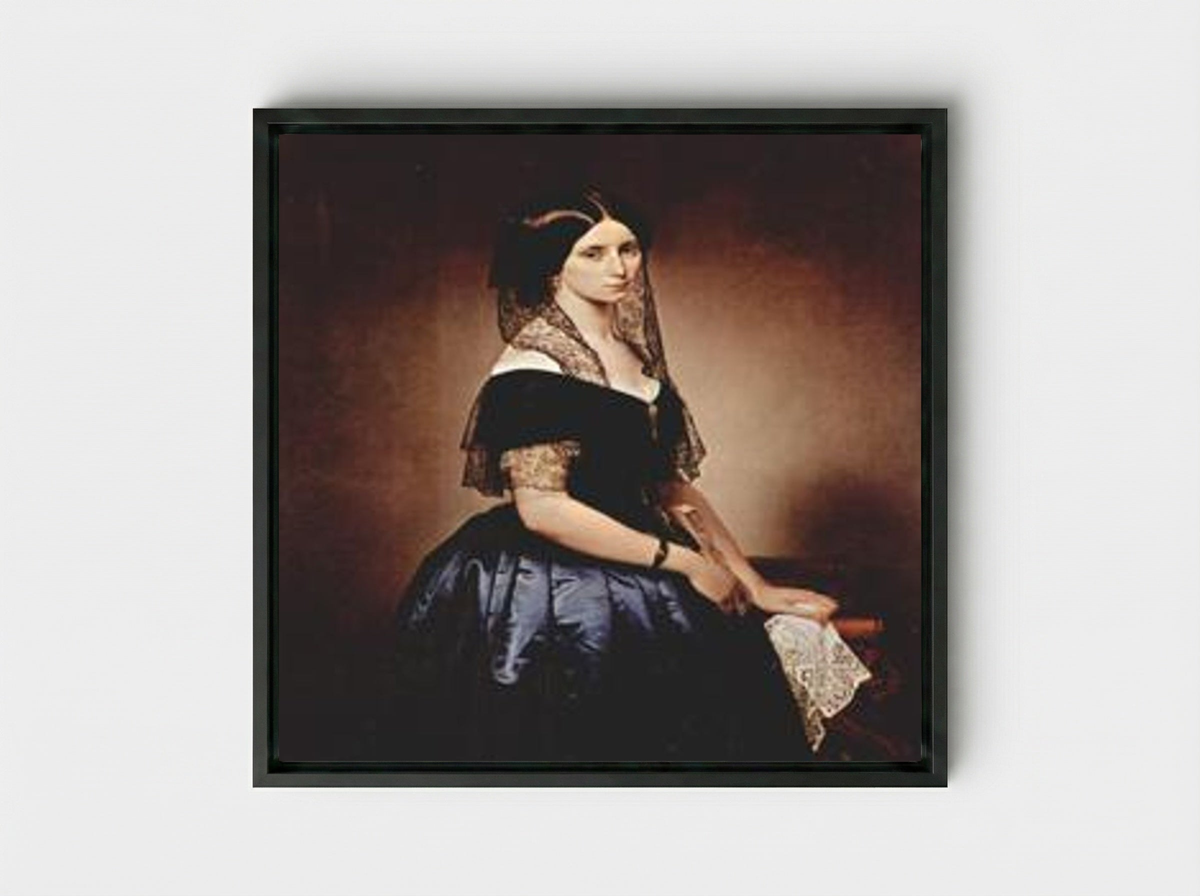 Portrait of Antoniet Tarsis Basilico - Francesco Hayez - Framed Canvas Black