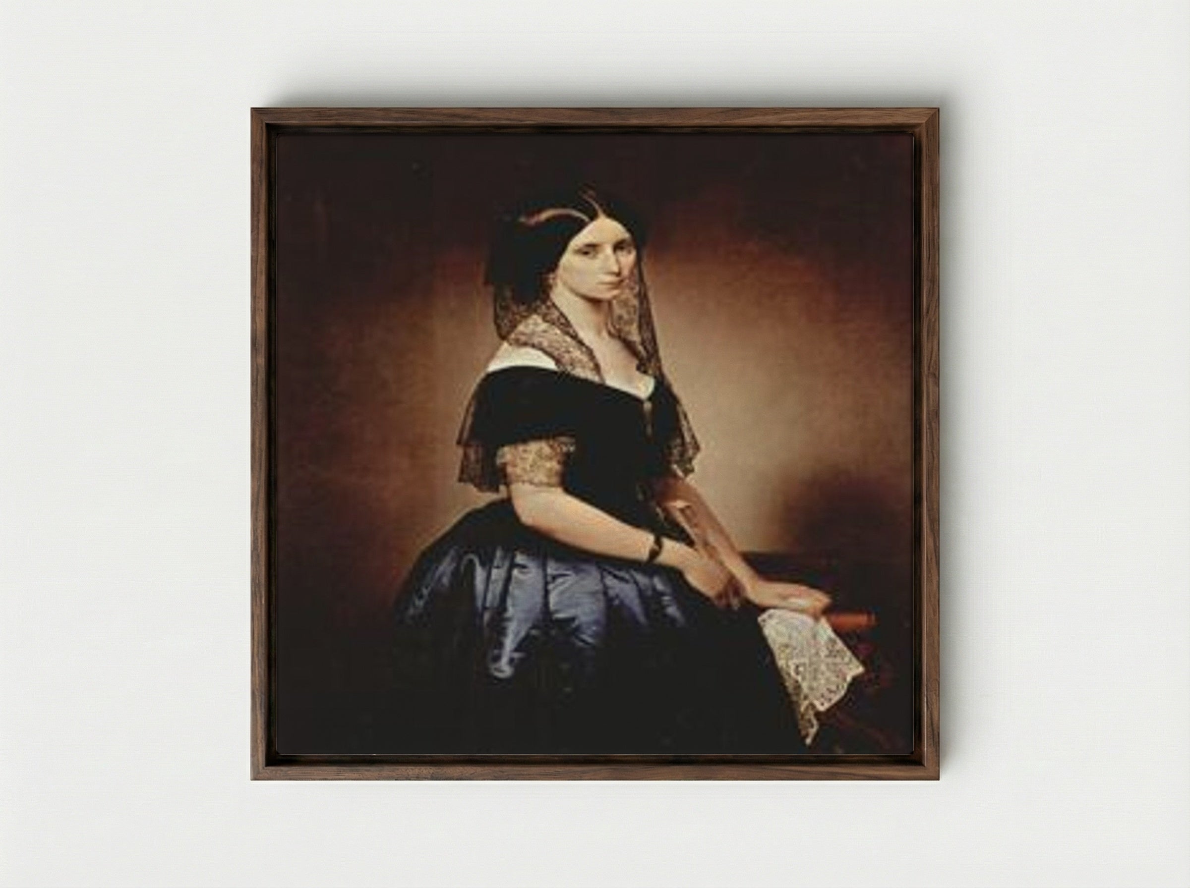 Portrait of Antoniet Tarsis Basilico - Francesco Hayez - Framed Canvas Dark Wood