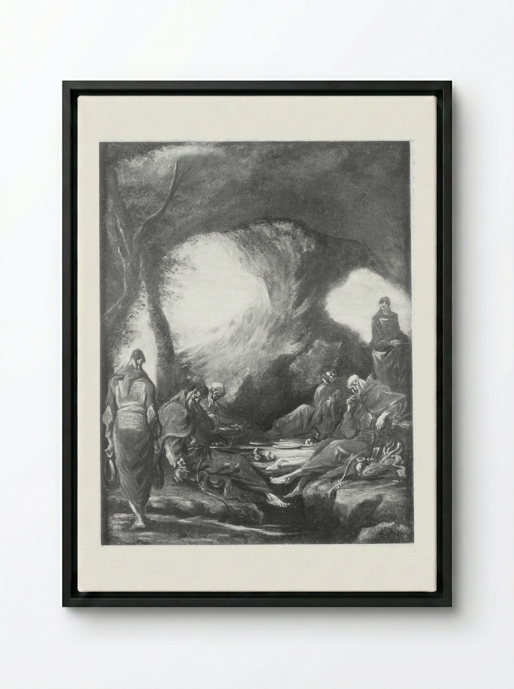 Monks in a Grotto - Alessandro Magnasco - Framed Canvas Black