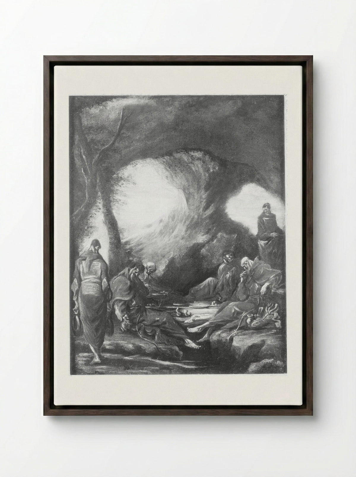 Monks in a Grotto - Alessandro Magnasco - Framed Canvas Dark Wood