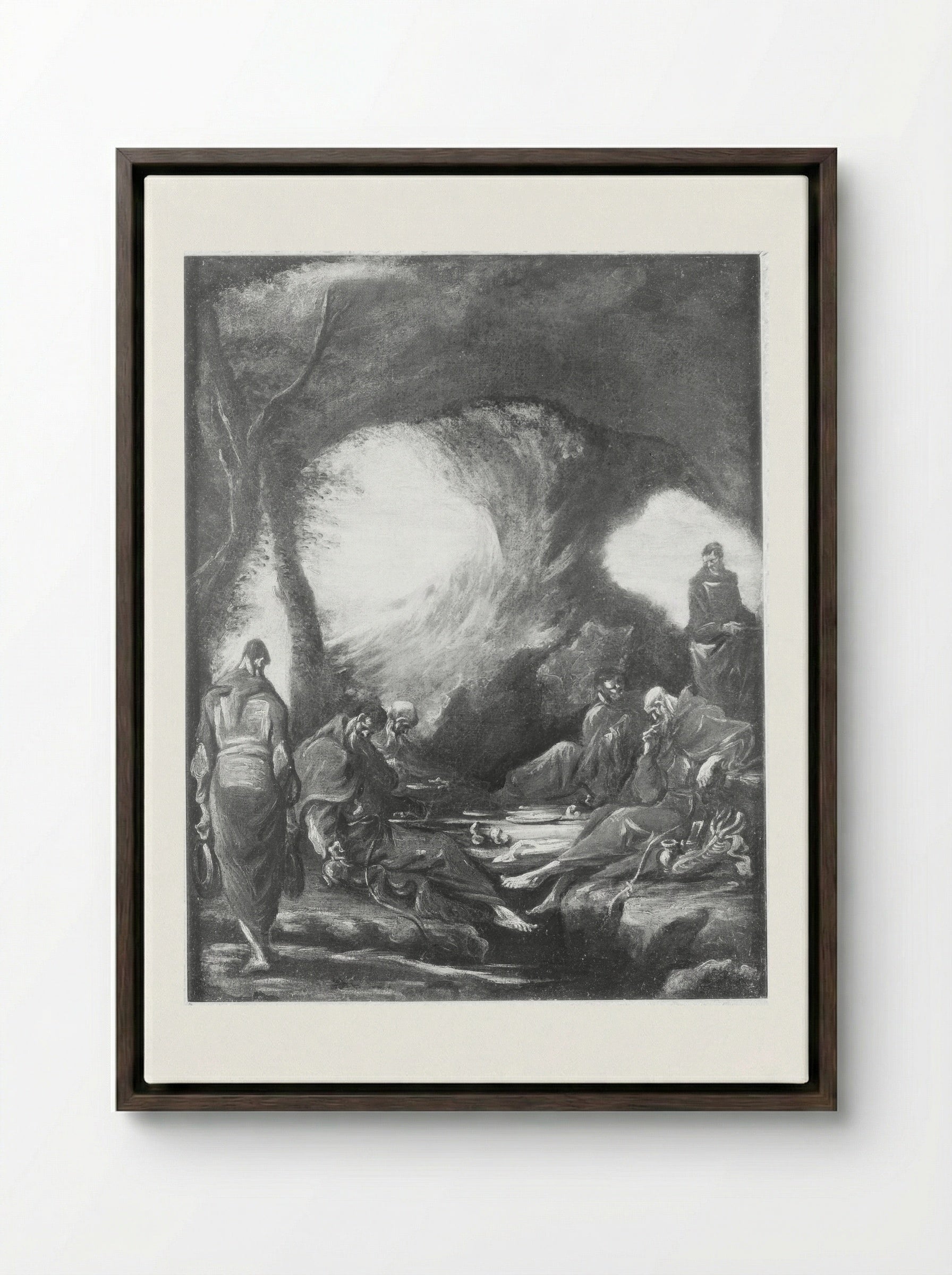 Monks in a Grotto - Alessandro Magnasco - Framed Canvas Dark Wood