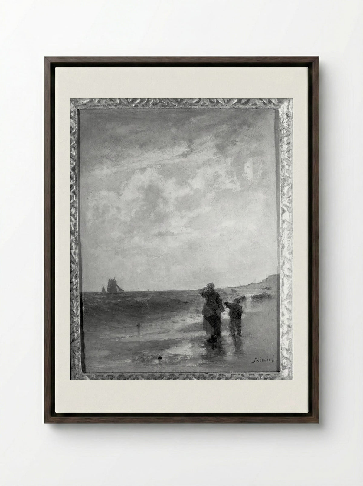 Seascape - Jacob Maris - Framed Canvas Dark Wood