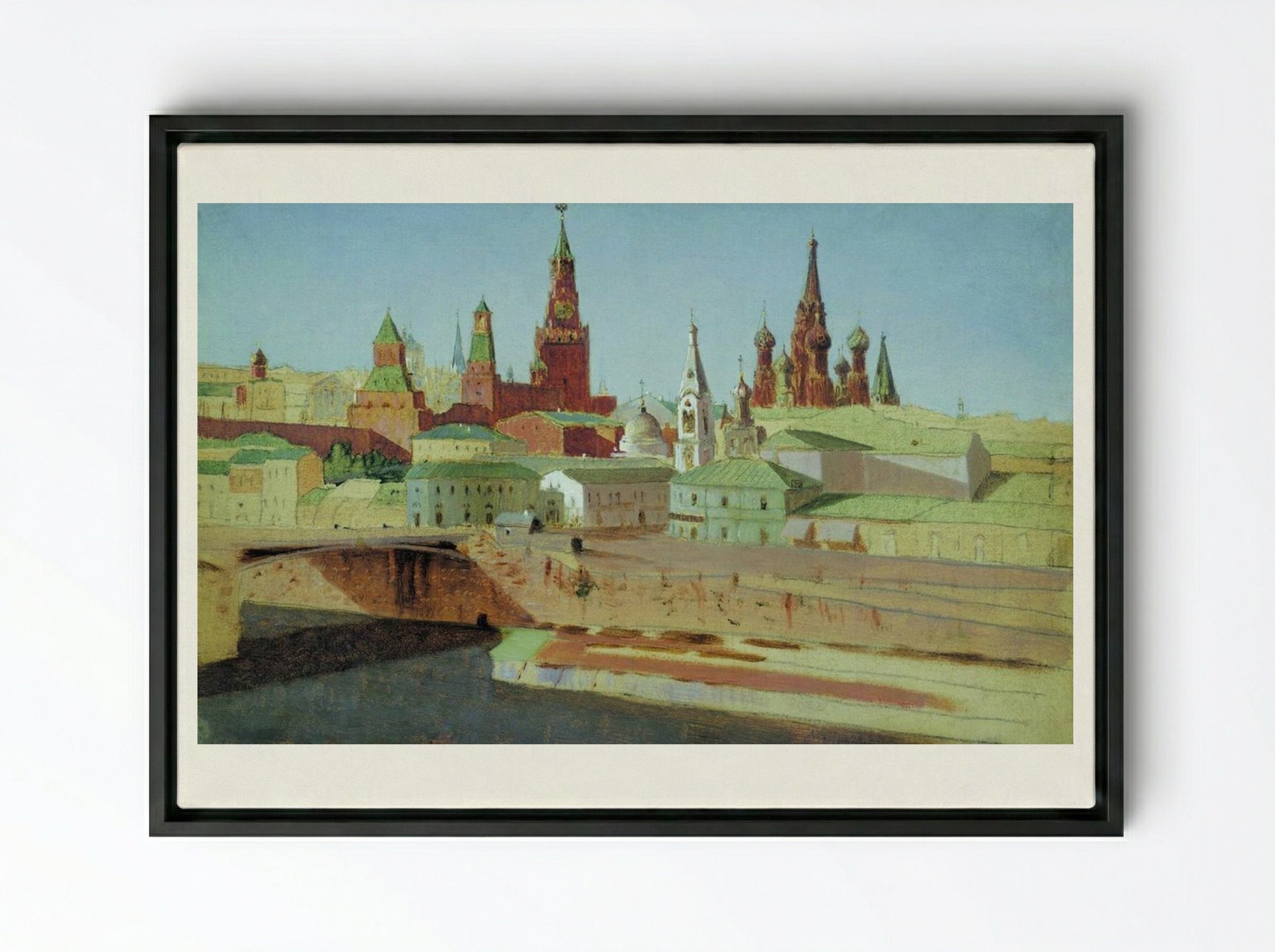 View of the Moskvoretsky Bridge, the Kremlin and the Pokrovsky Cathedral - Arkhip Kuindzhi - Framed Canvas Black