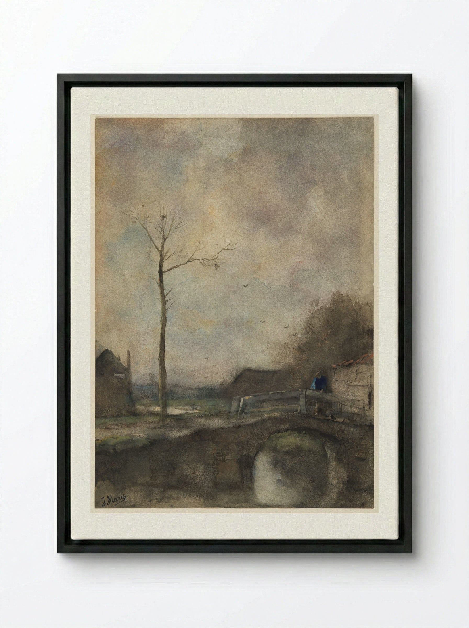 Untitled (Bridge and Bare Tree) - Jacob Maris - Framed Canvas Black