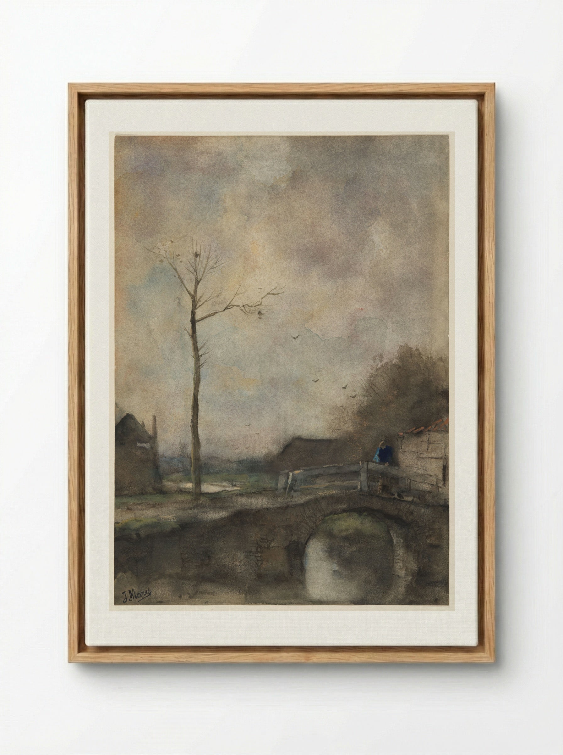 Untitled (Bridge and Bare Tree) - Jacob Maris - Framed Canvas Wood