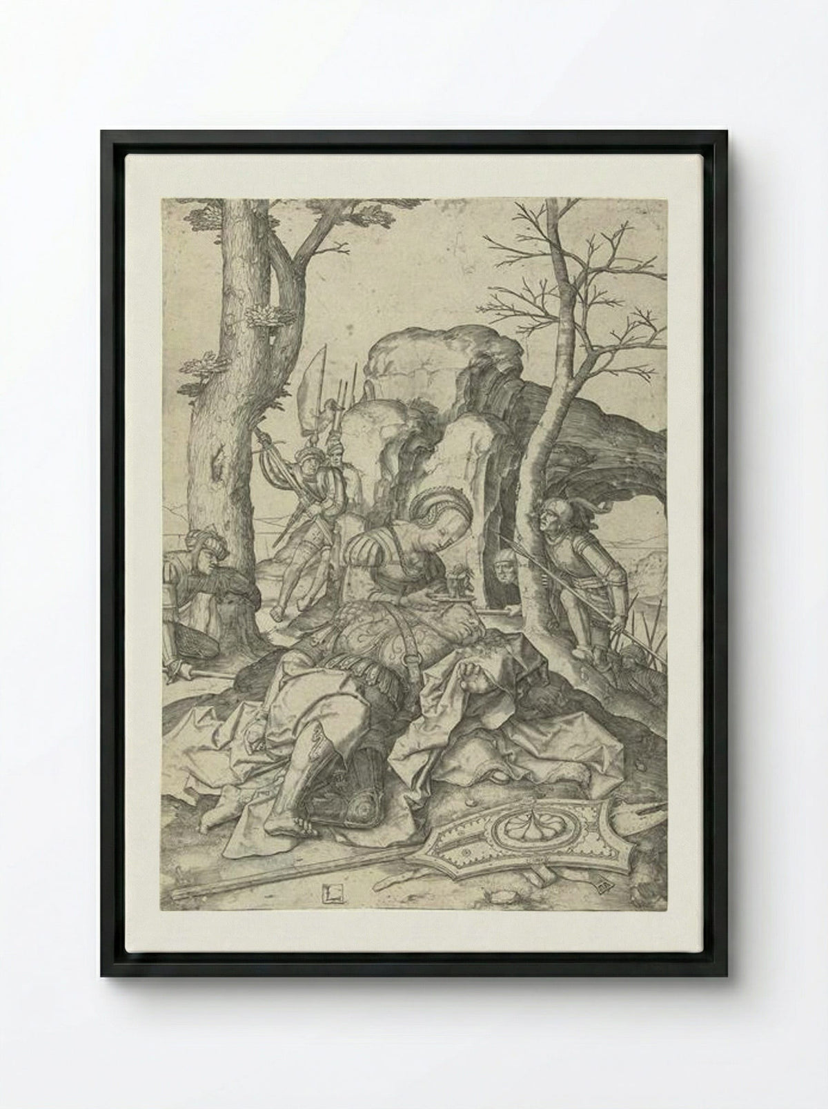 Samson and Delilah - Lucas van Leyden - Framed Canvas Black